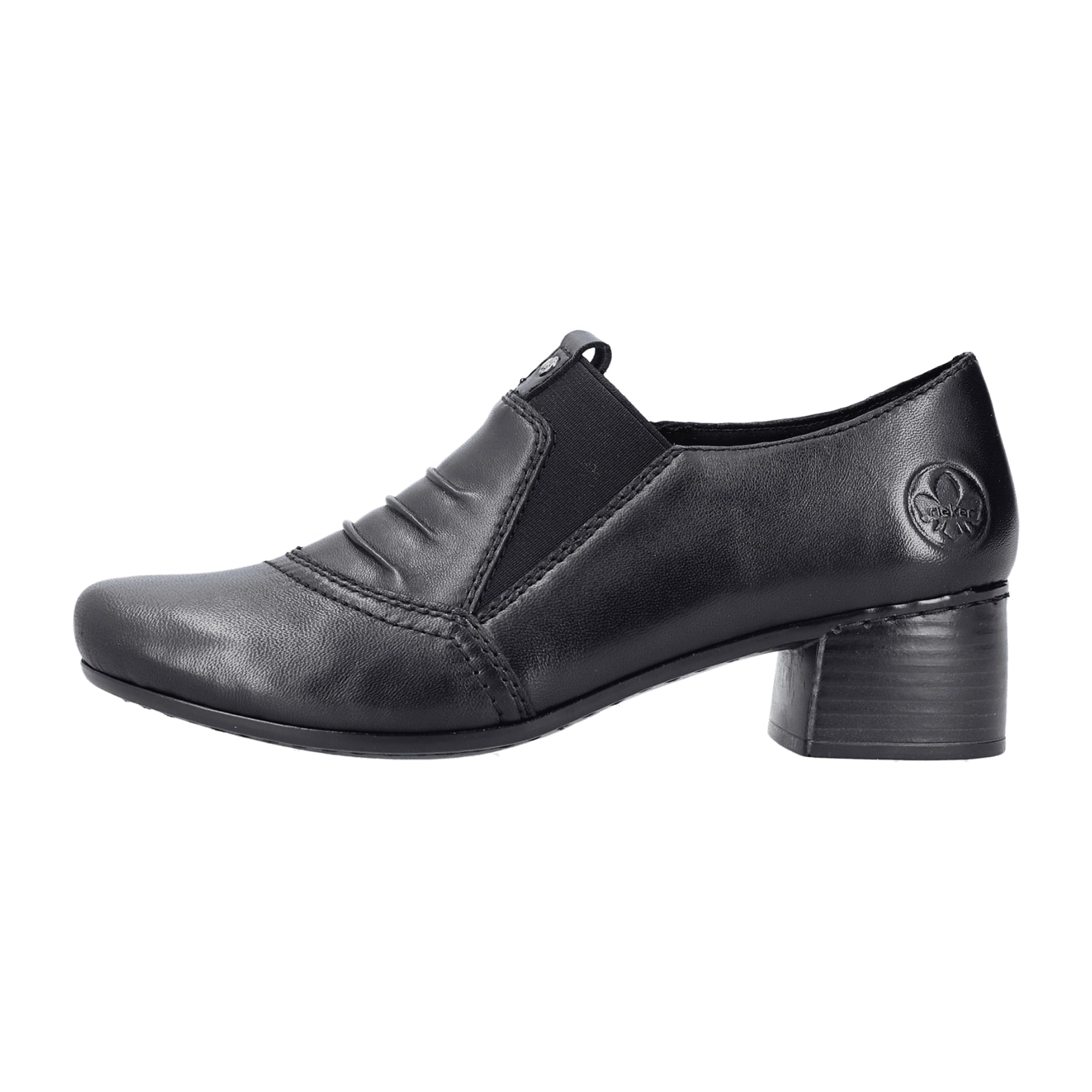 Rieker Black Slip-On Leather Shoes for Women with Block Heel