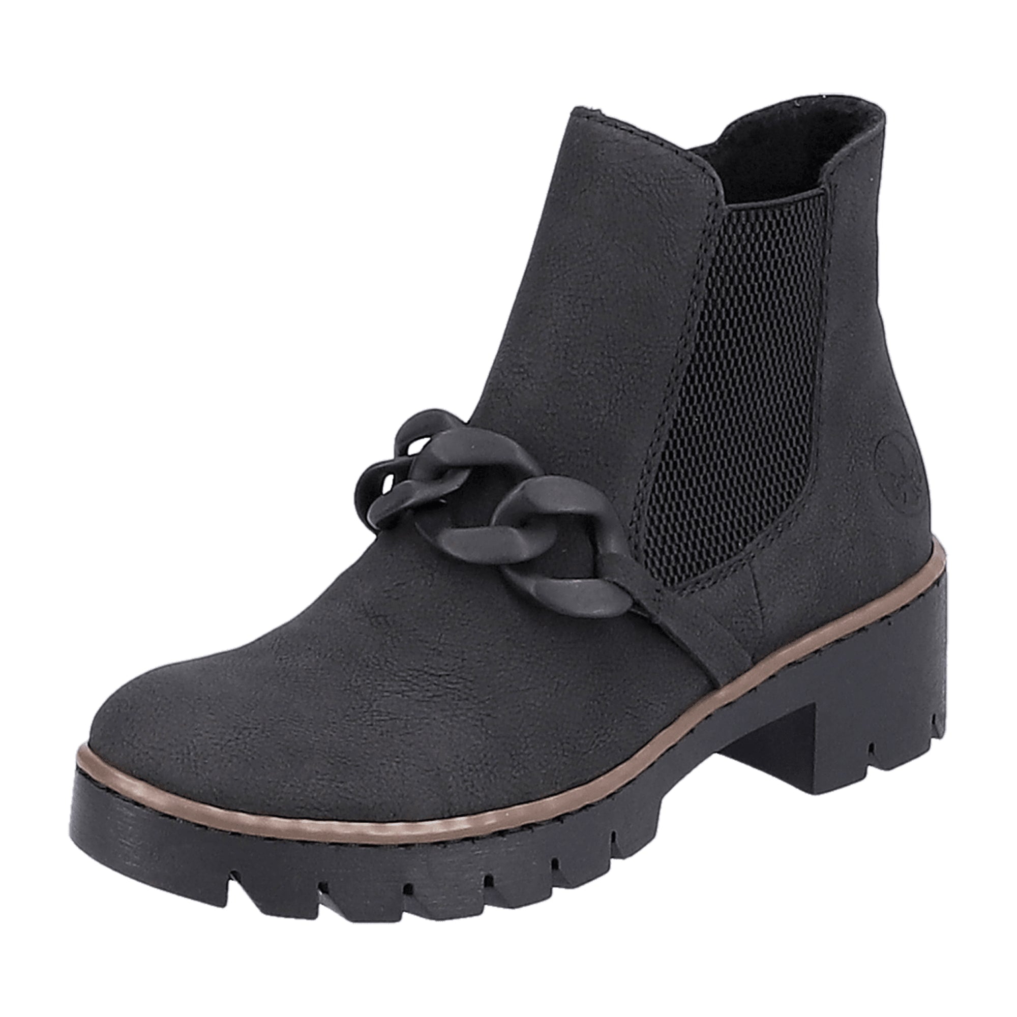 Rieker Women's Black Ankle Boots with Block Heel and Removable Insole