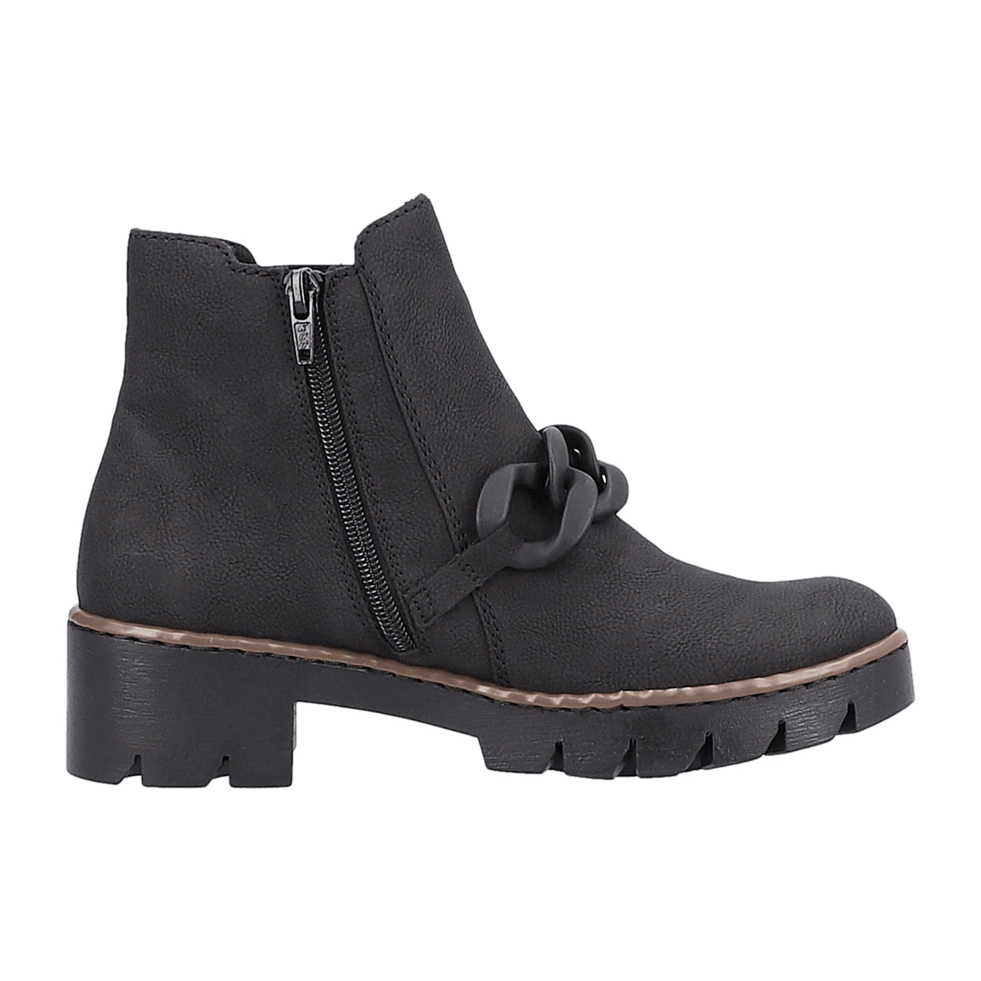 Rieker Women's Black Ankle Boots with Block Heel and Removable Insole