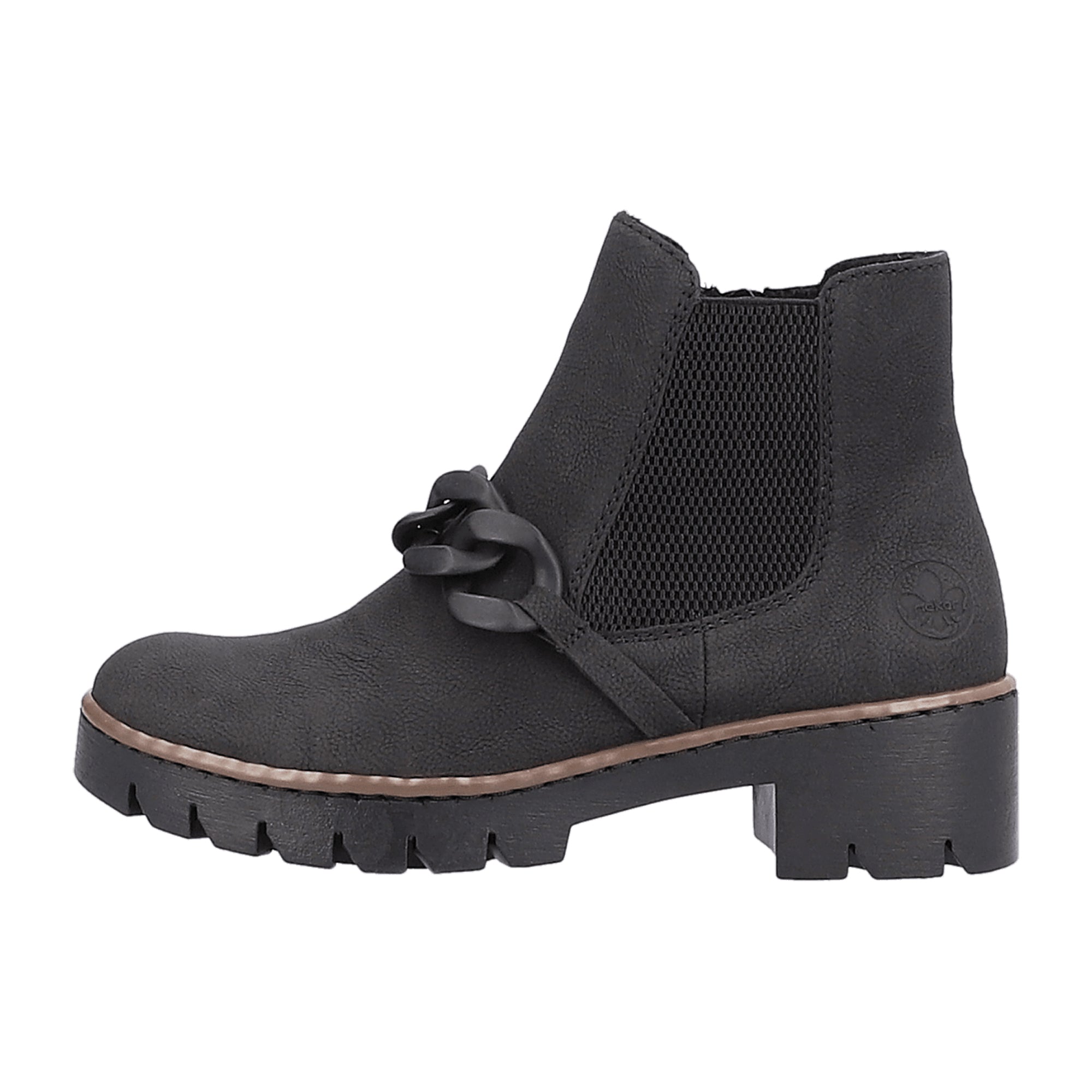 Rieker Women's Black Ankle Boots with Block Heel and Removable Insole