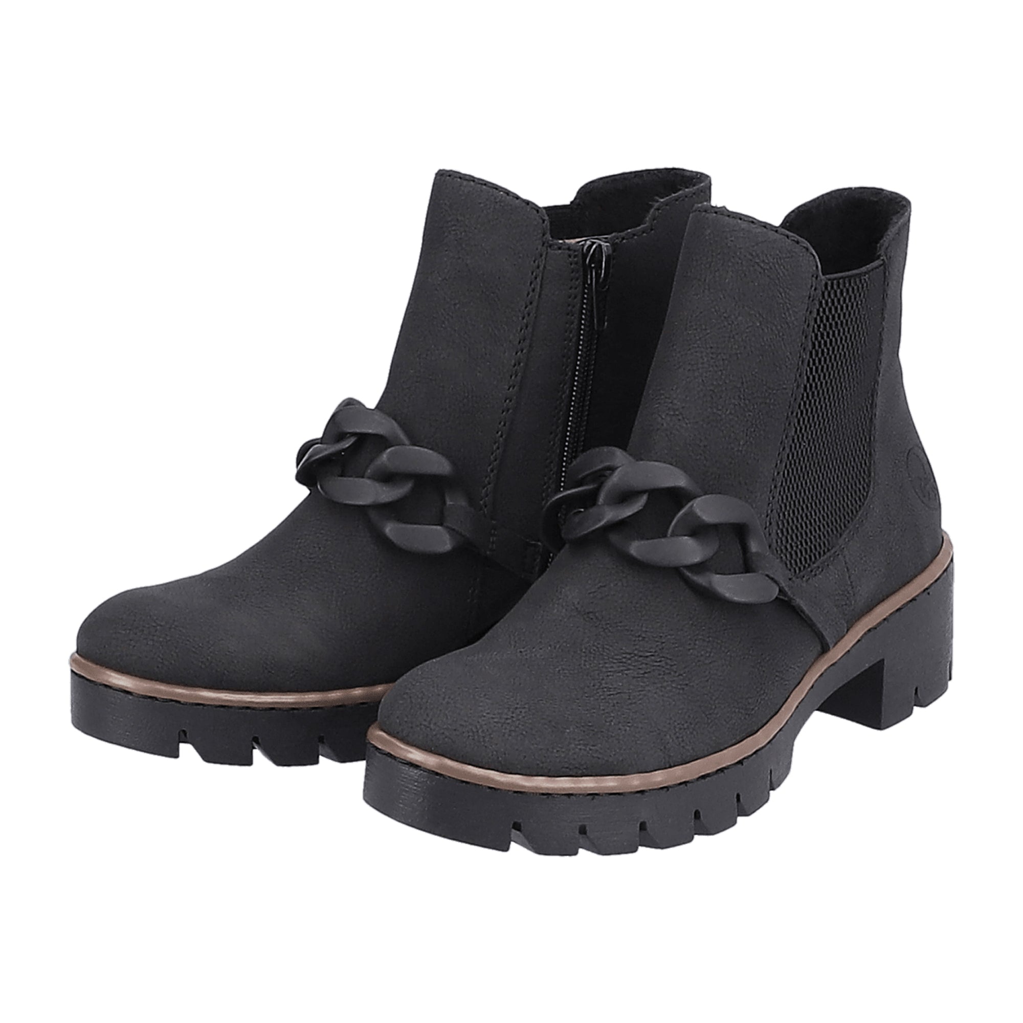 Rieker Women's Black Ankle Boots with Block Heel and Removable Insole