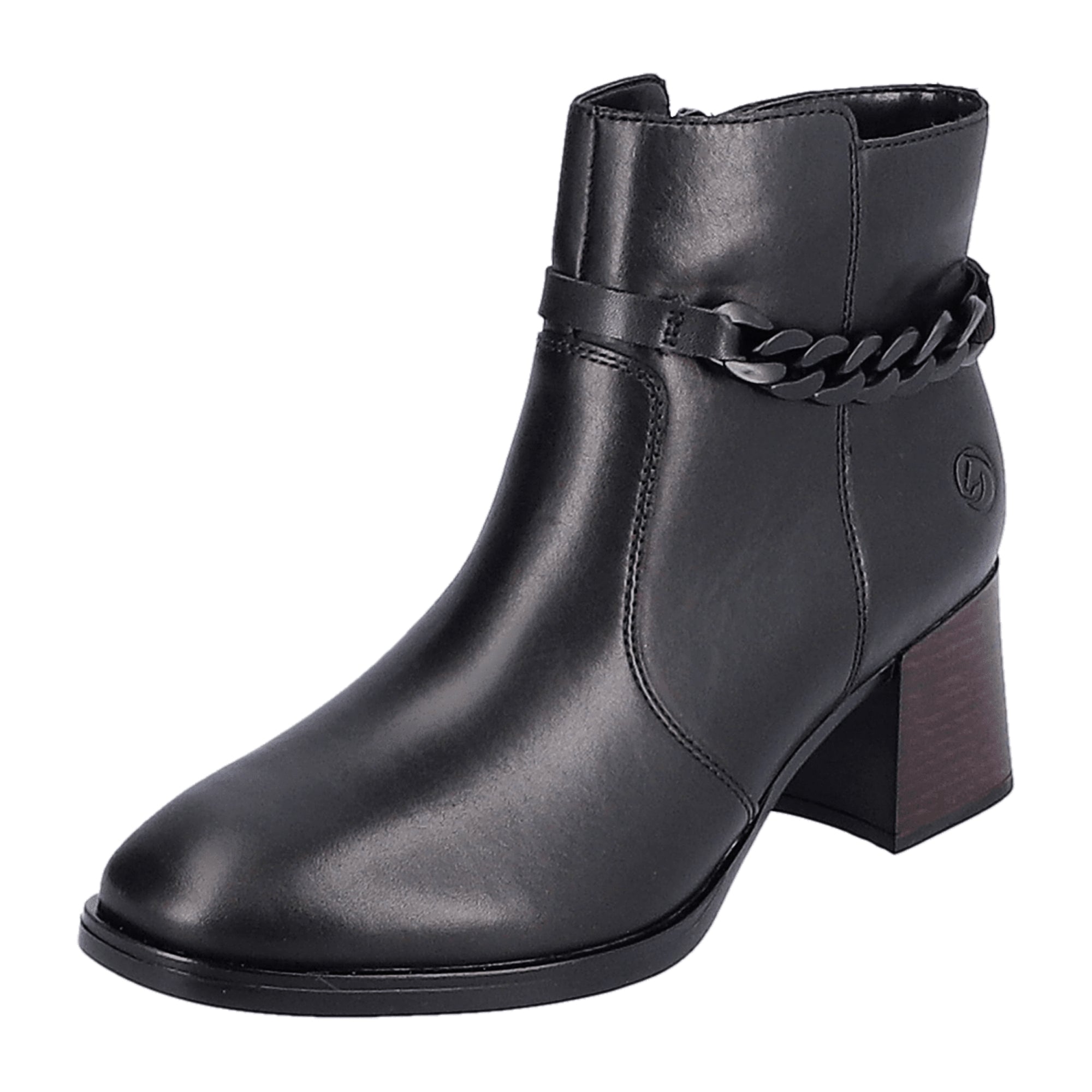 Remonte Women's Black Leather Boots with Block Heel and Removable Insole