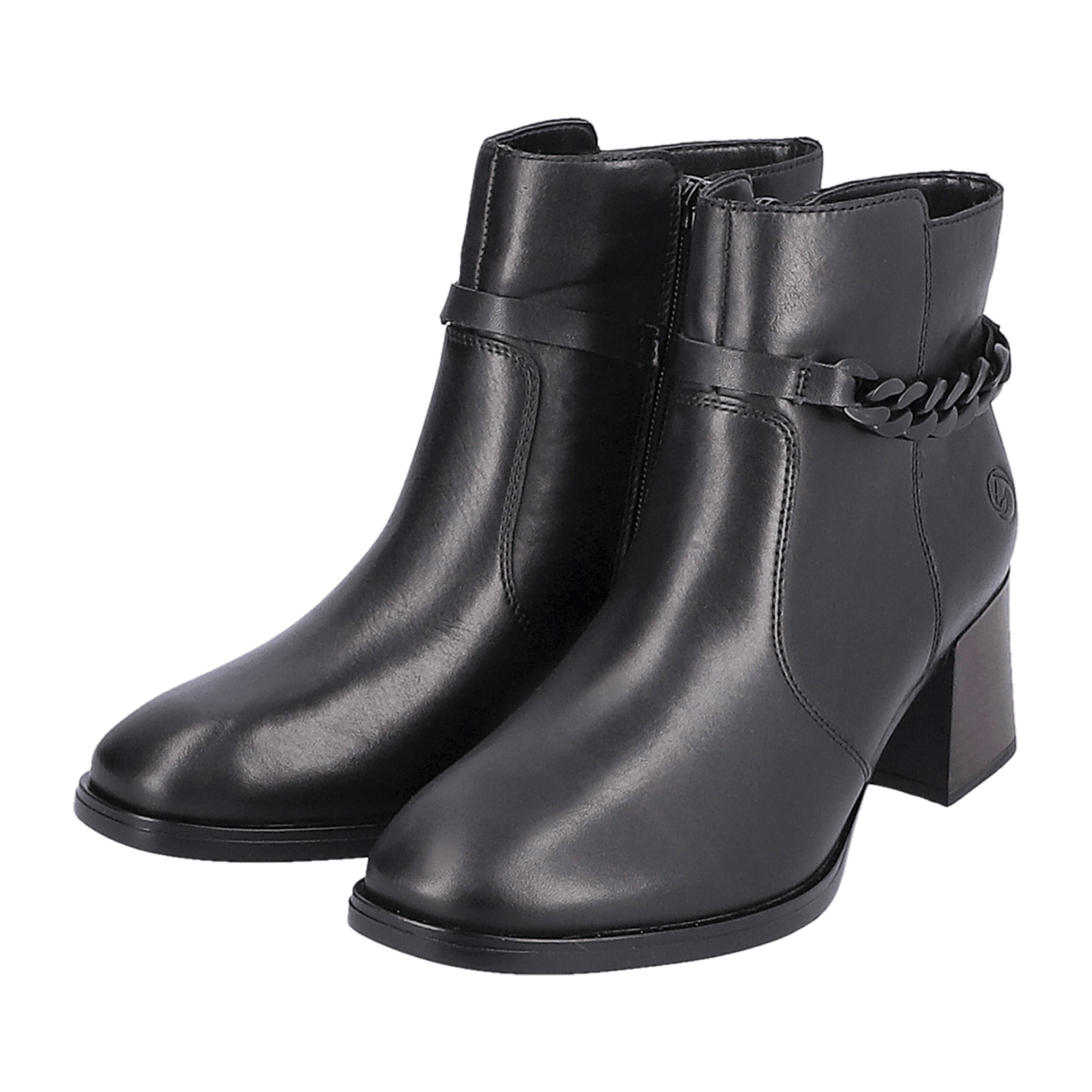 Remonte Women's Black Leather Boots with Block Heel and Removable Insole