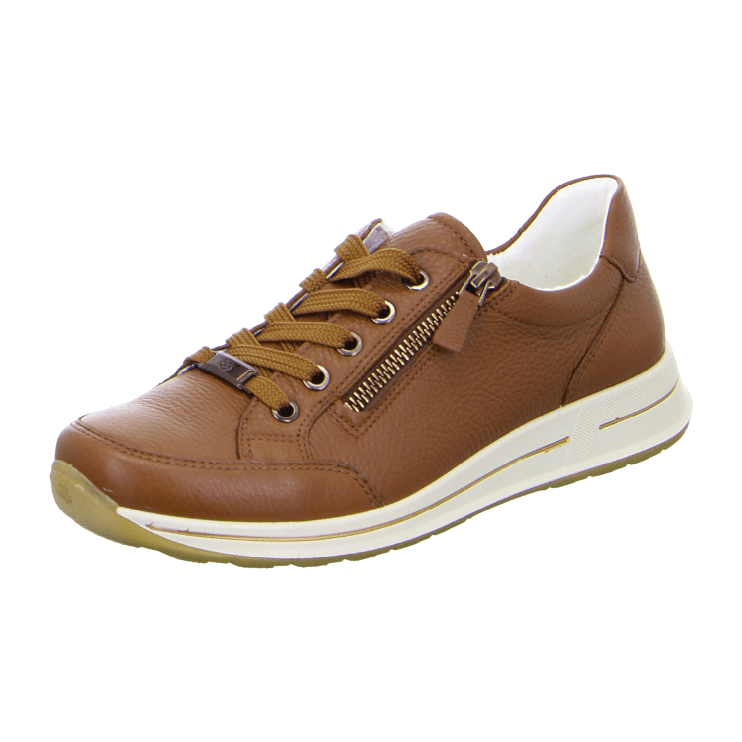 ARA OSAKA Women's Leather Sneakers with Round Toe and Textile Lining - Brown
