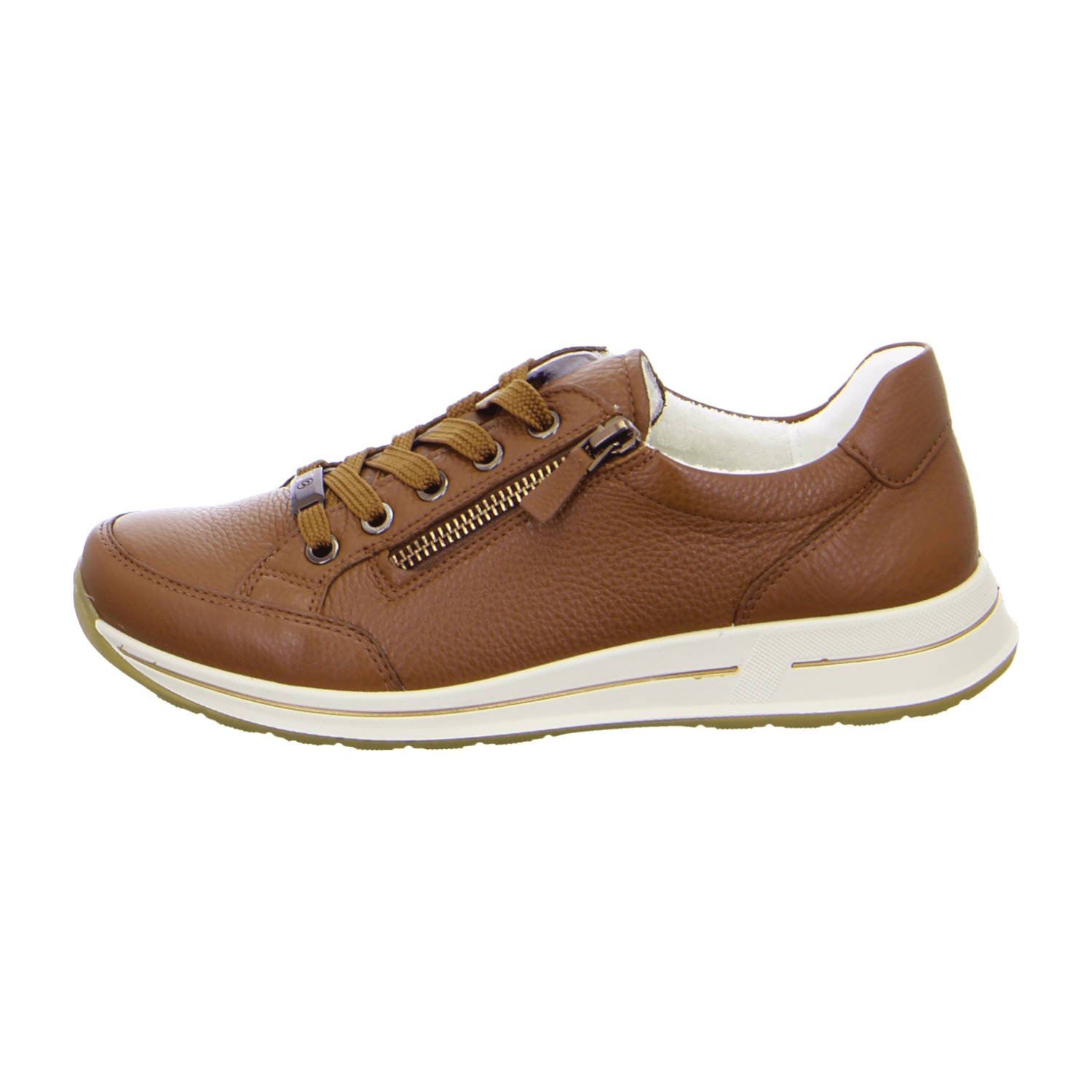 ARA OSAKA Women's Leather Sneakers with Round Toe and Textile Lining - Brown