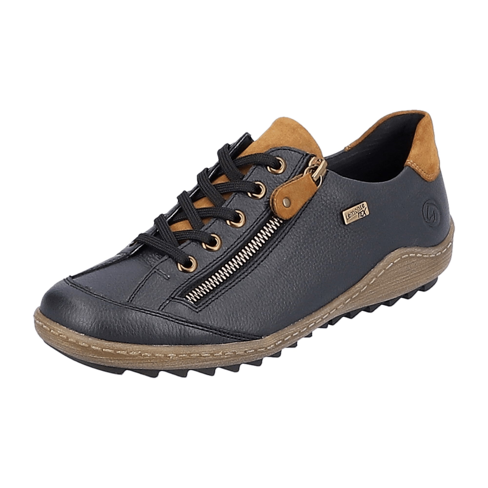 Remonte Women's Blue Leather Shoes with Zipper and Laces