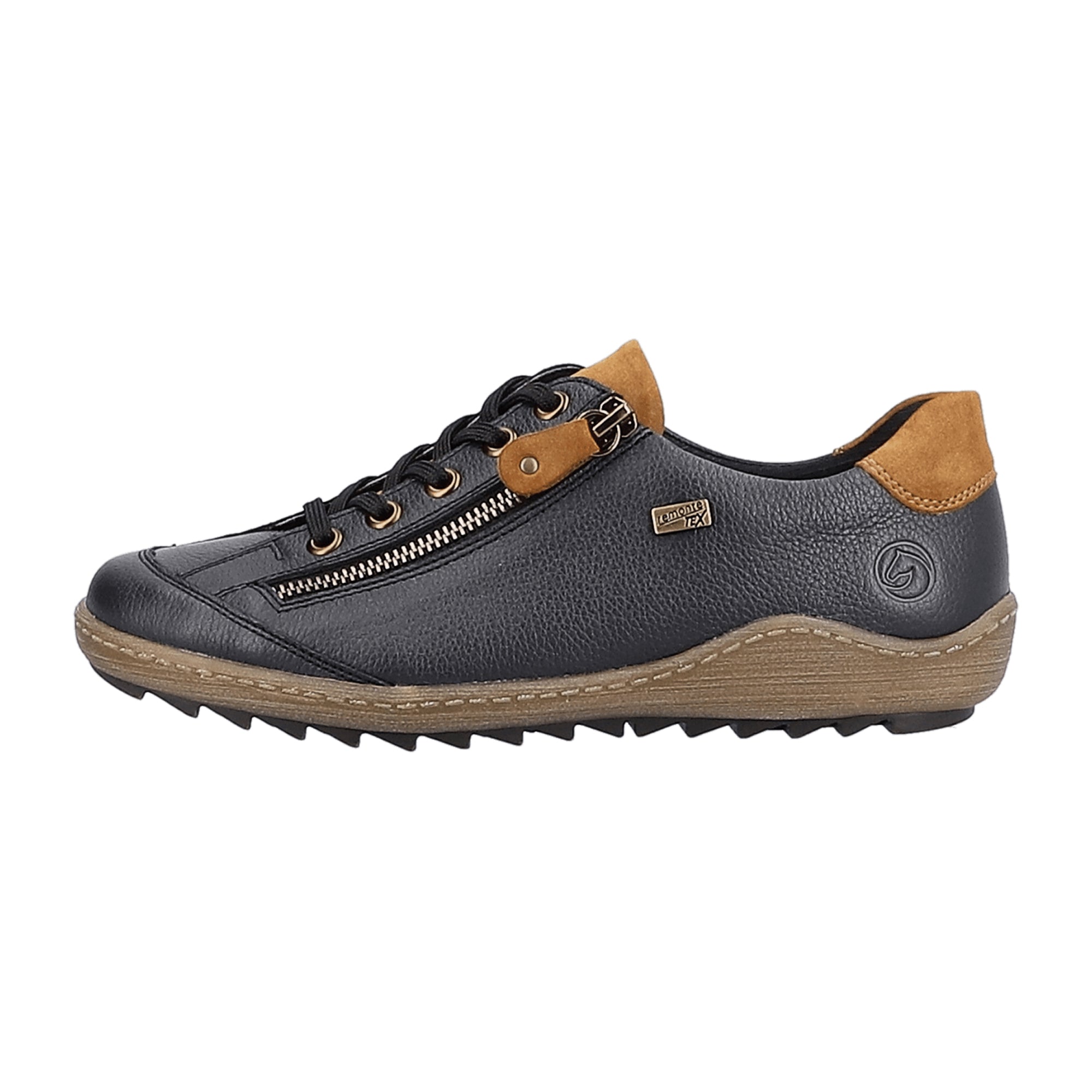 Remonte Women's Blue Leather Shoes with Zipper and Laces