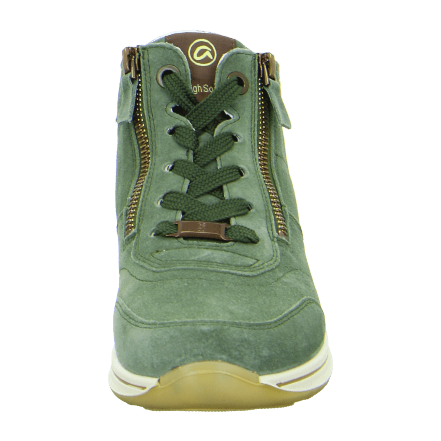 ARA OSAKA Women's Velour Leather Sneakers with Lace-Up Closure and Round Toe in Green