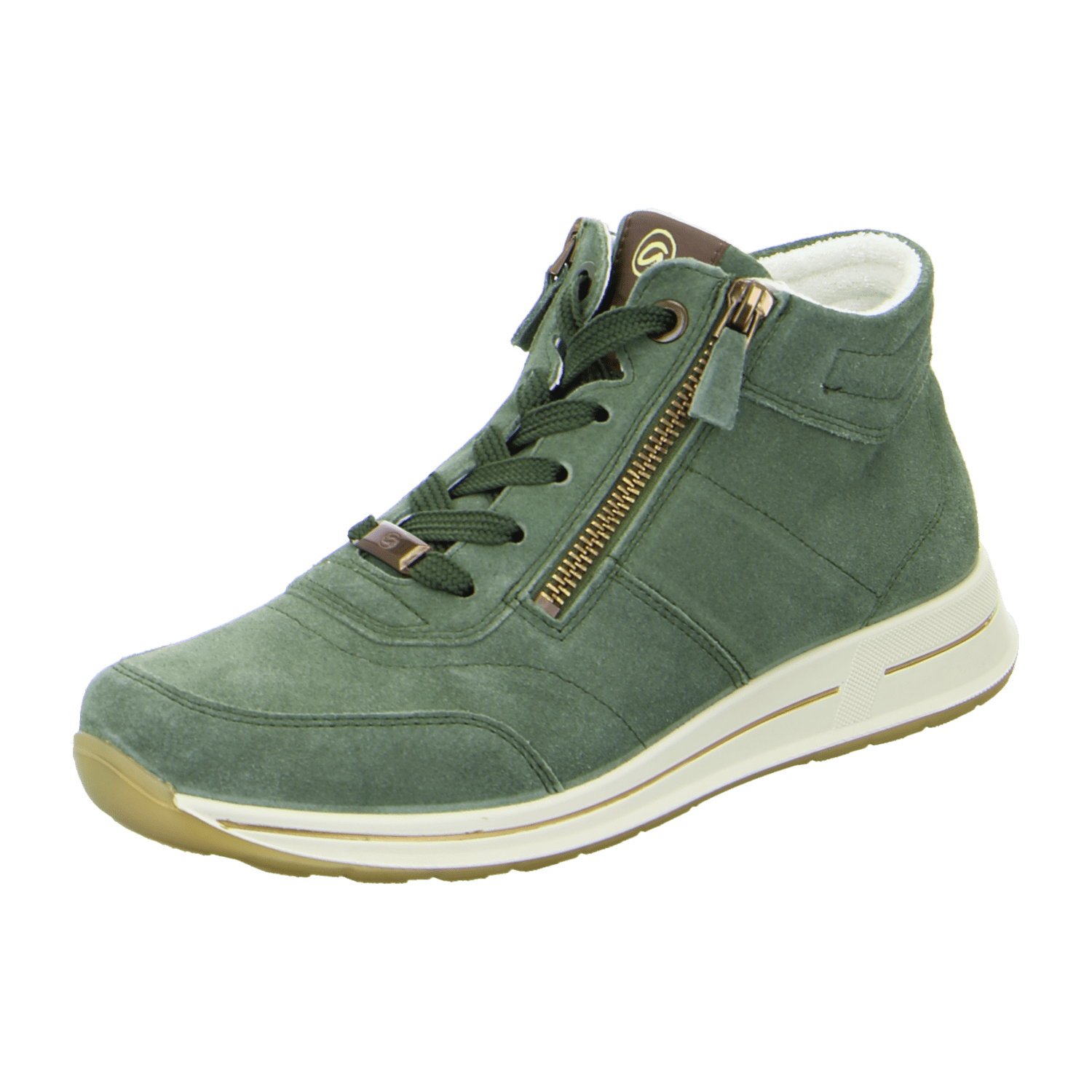 ARA OSAKA Women's Velour Leather Sneakers with Lace-Up Closure and Round Toe in Green