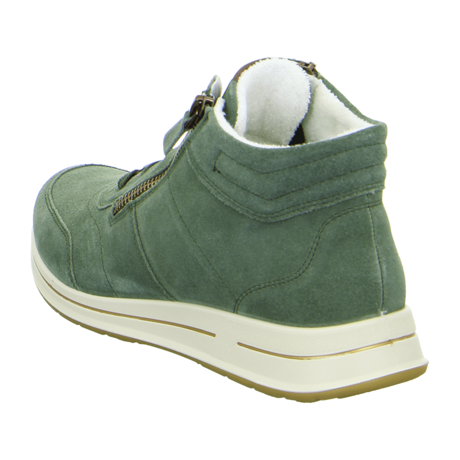 ARA OSAKA Women's Velour Leather Sneakers with Lace-Up Closure and Round Toe in Green