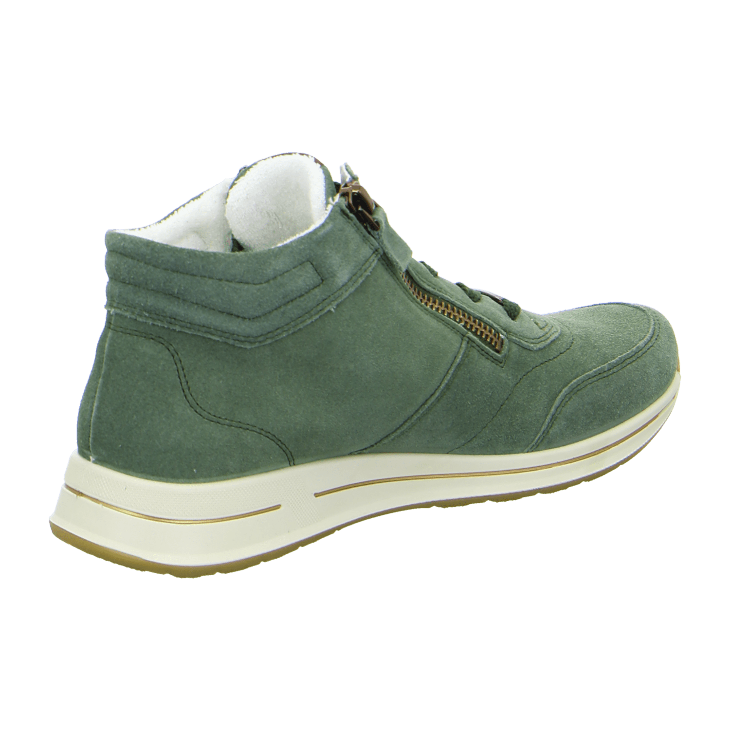 ARA OSAKA Women's Velour Leather Sneakers with Lace-Up Closure and Round Toe in Green