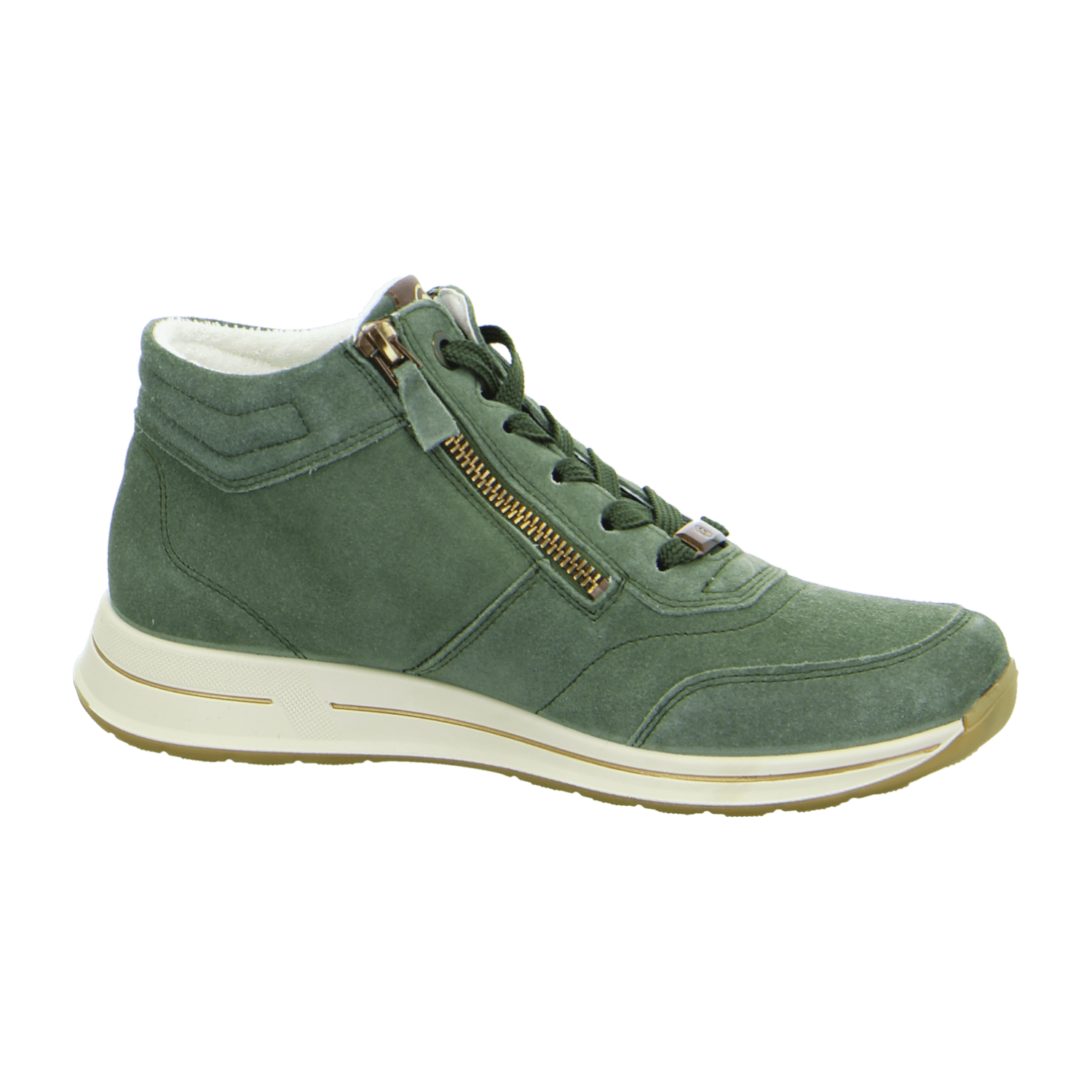 ARA OSAKA Women's Velour Leather Sneakers with Lace-Up Closure and Round Toe in Green