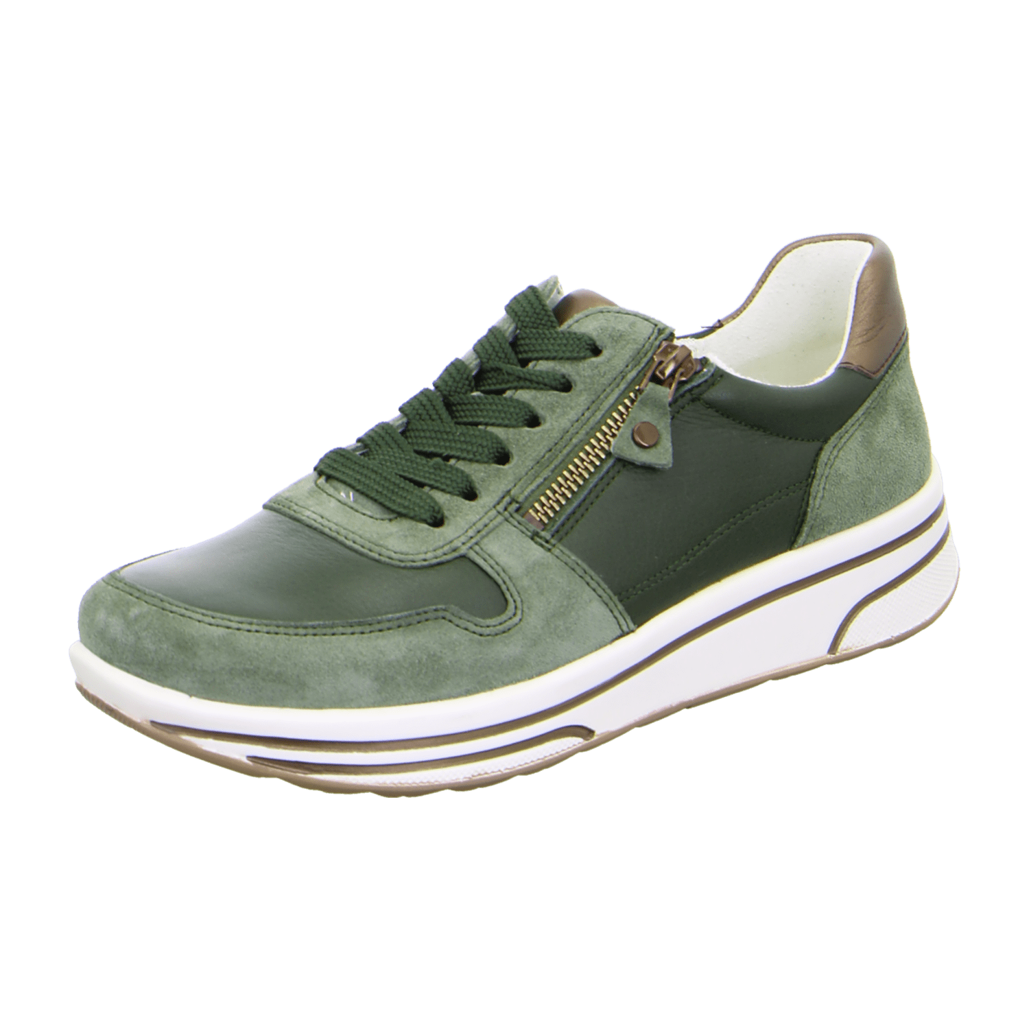 ARA SAPPORO Women's Sneakers in Green, made from smooth leather with textile lining and polyurethane sole. Pull-on design with a rounded toe.