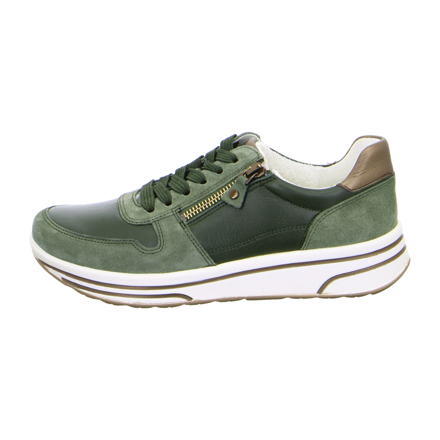 ARA SAPPORO Women's Sneakers in Green, made from smooth leather with textile lining and polyurethane sole. Pull-on design with a rounded toe.