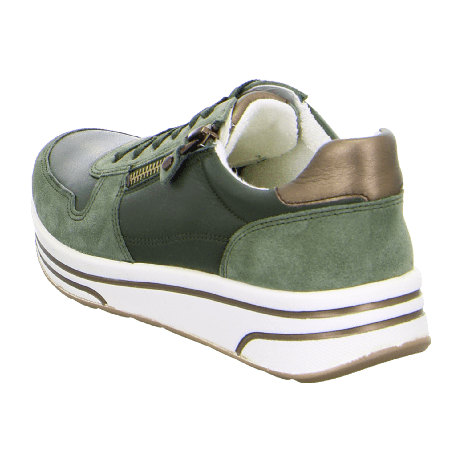 ARA SAPPORO Women's Sneakers in Green, made from smooth leather with textile lining and polyurethane sole. Pull-on design with a rounded toe.
