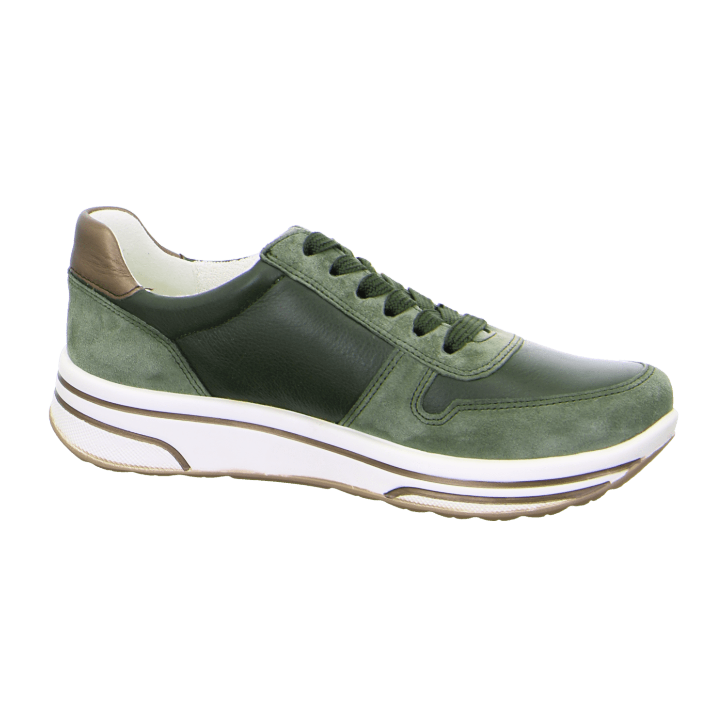 ARA SAPPORO Women's Sneakers in Green, made from smooth leather with textile lining and polyurethane sole. Pull-on design with a rounded toe.