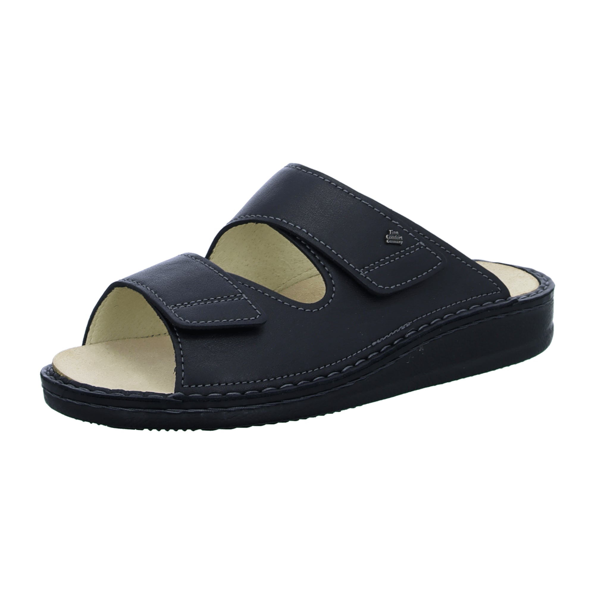 Finn Comfort Riad Men's Slide Sandal - Luxurious Black Leather Comfort, Adjustable Straps