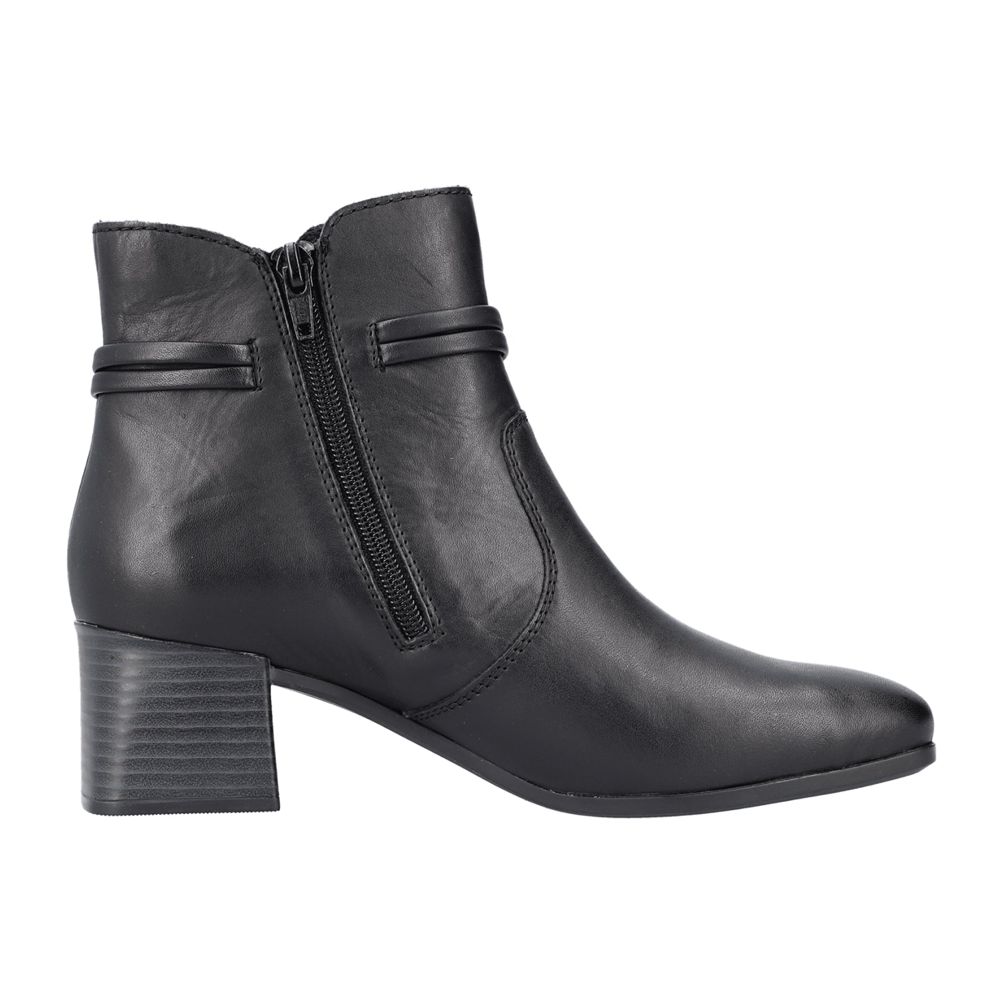 Rieker Women's Black Leather Ankle Boots with Block Heel and Zip Closure