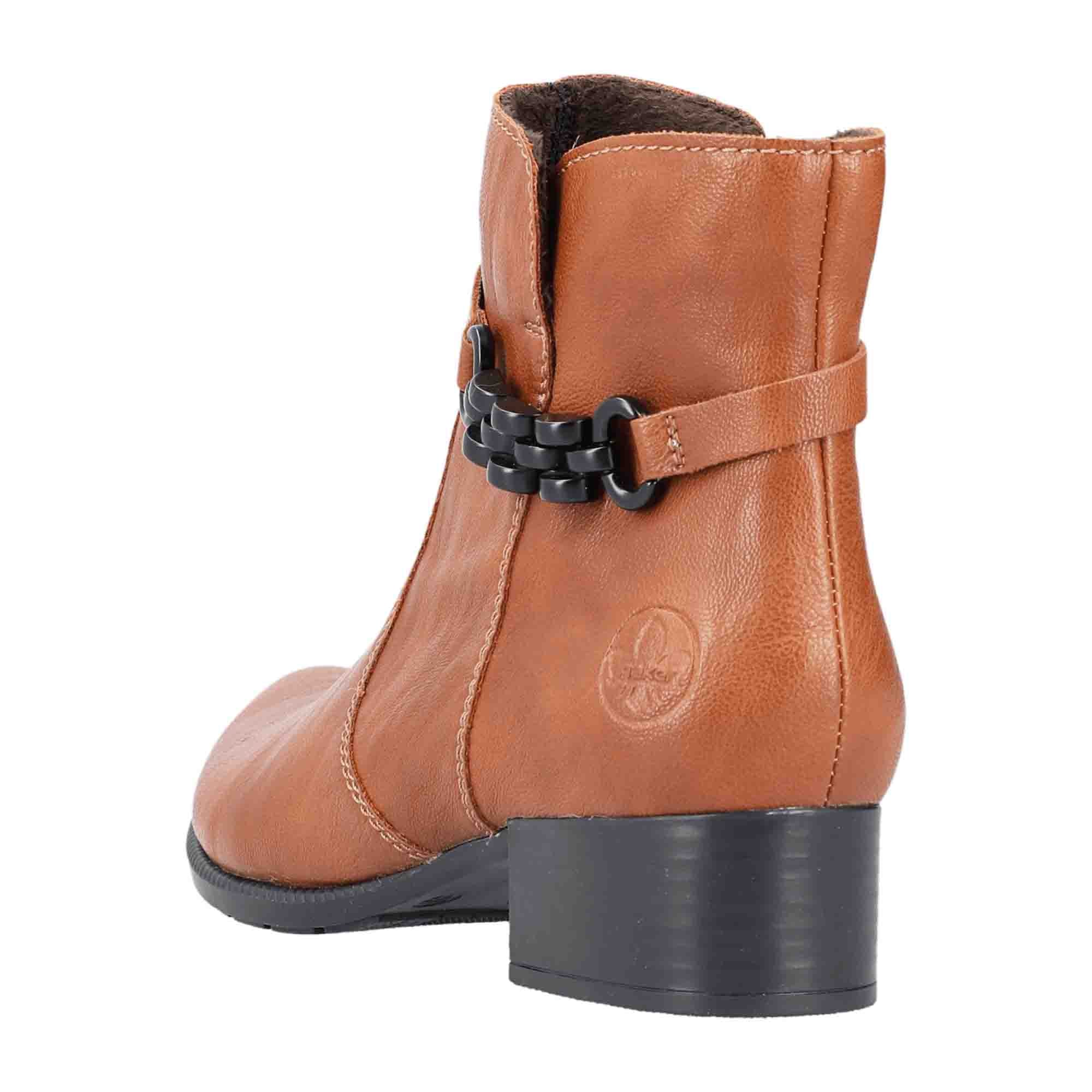 Rieker HWK Brown Women's Boots with Block Heel and Round Toe, Synthetic Material