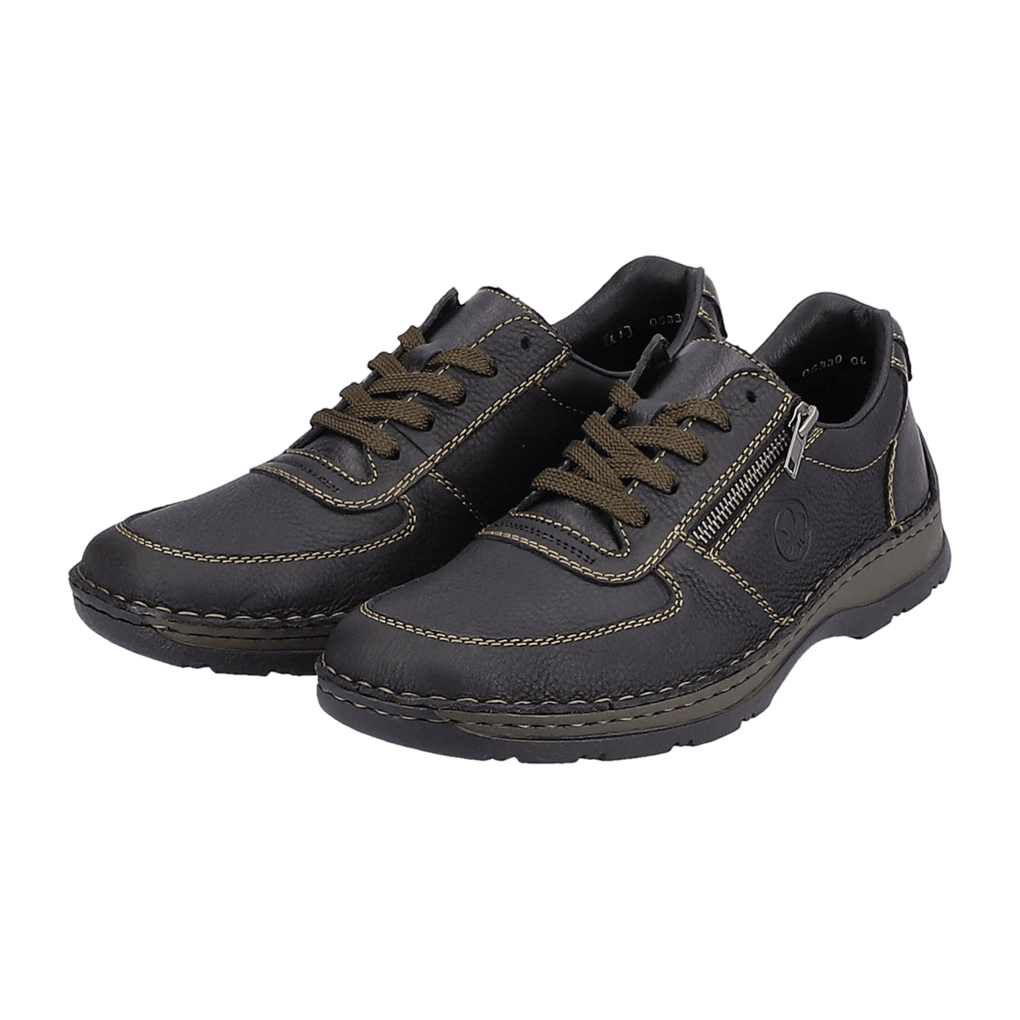 Rieker HWK Men's Black Leather Casual Shoes with Removable Insole - Bartel-Shop
