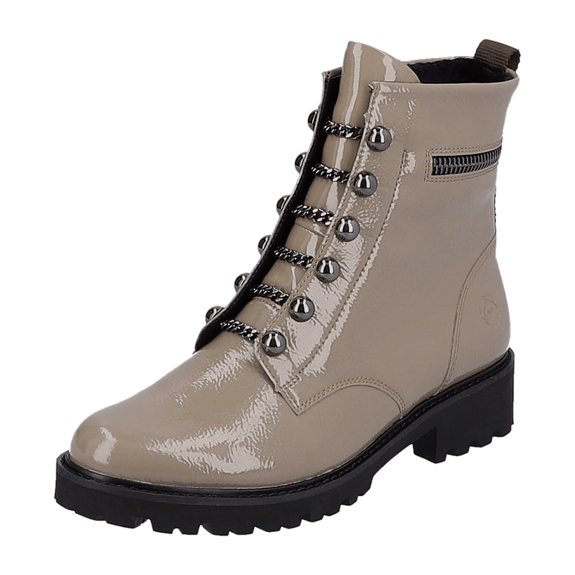 Remonte Beige Women's Ankle Boots with Chain Detail, Zip and Lace-Up