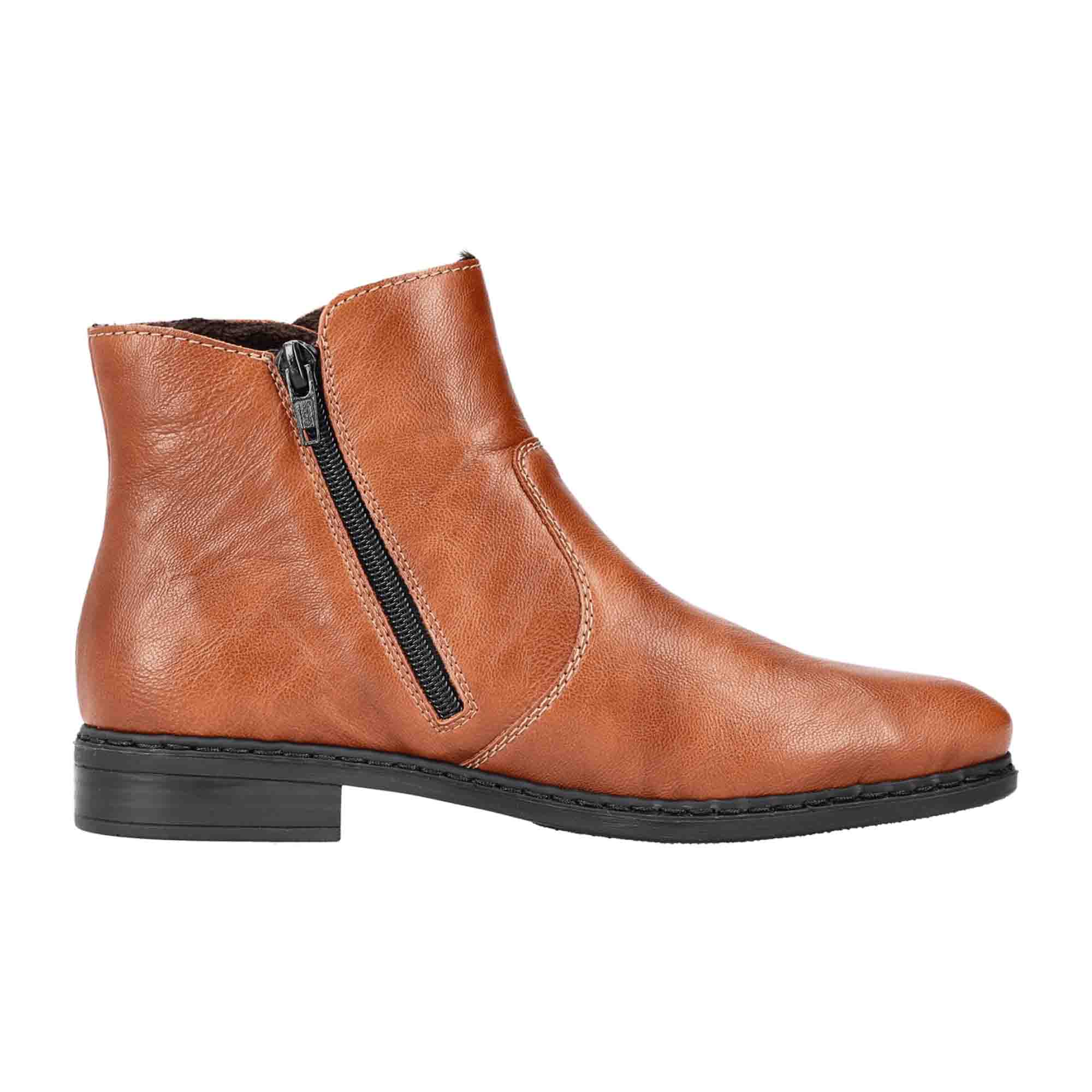 Rieker Brown Women's Ankle Boots with Block Heel and Removable Insole