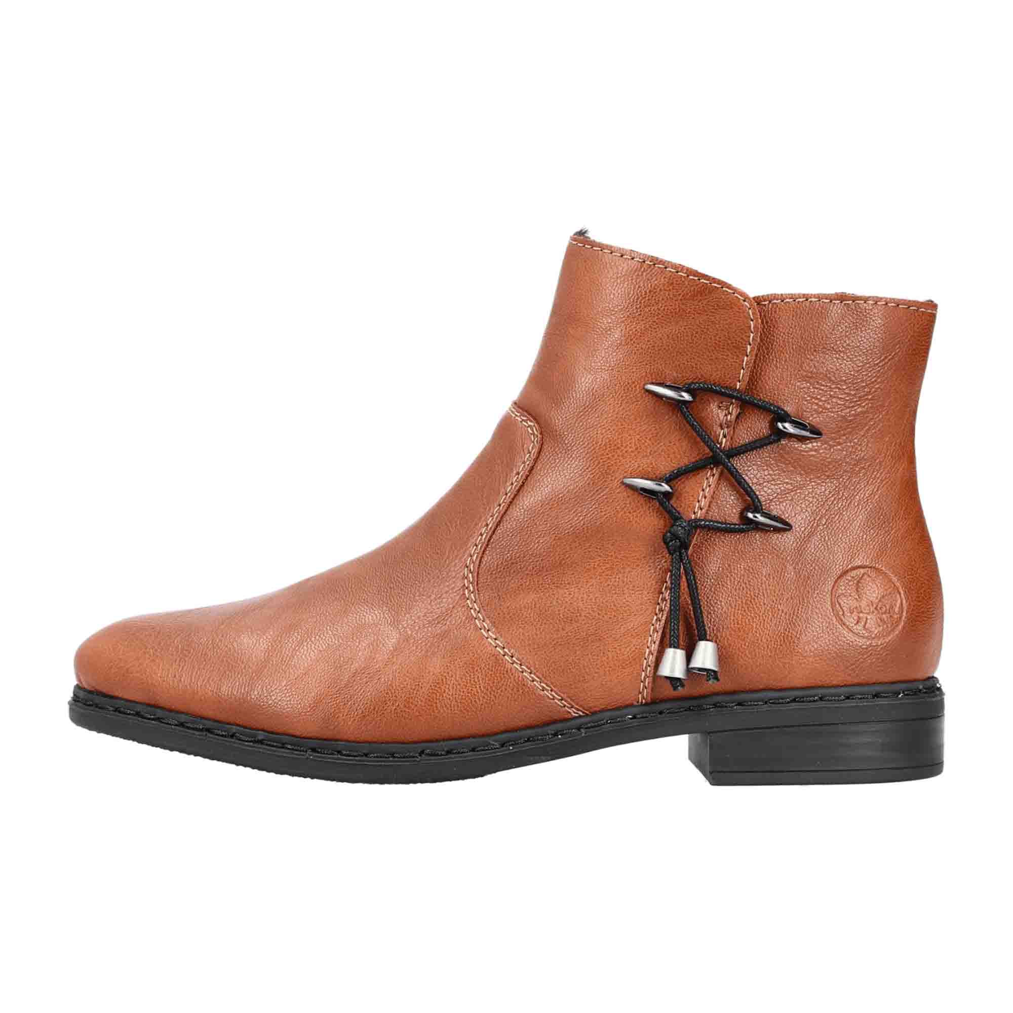Rieker Brown Women's Ankle Boots with Block Heel and Removable Insole - Bartel-Shop