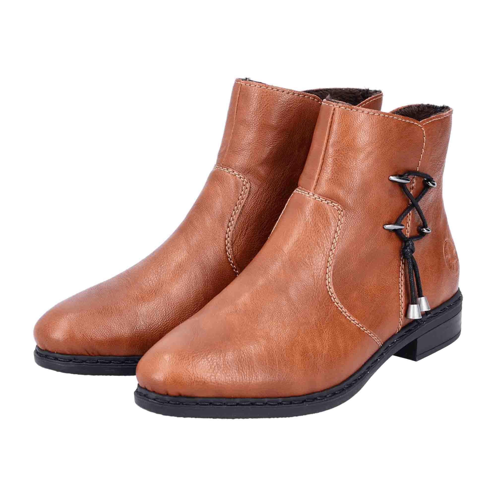 Rieker Brown Women's Ankle Boots with Block Heel and Removable Insole - Bartel-Shop
