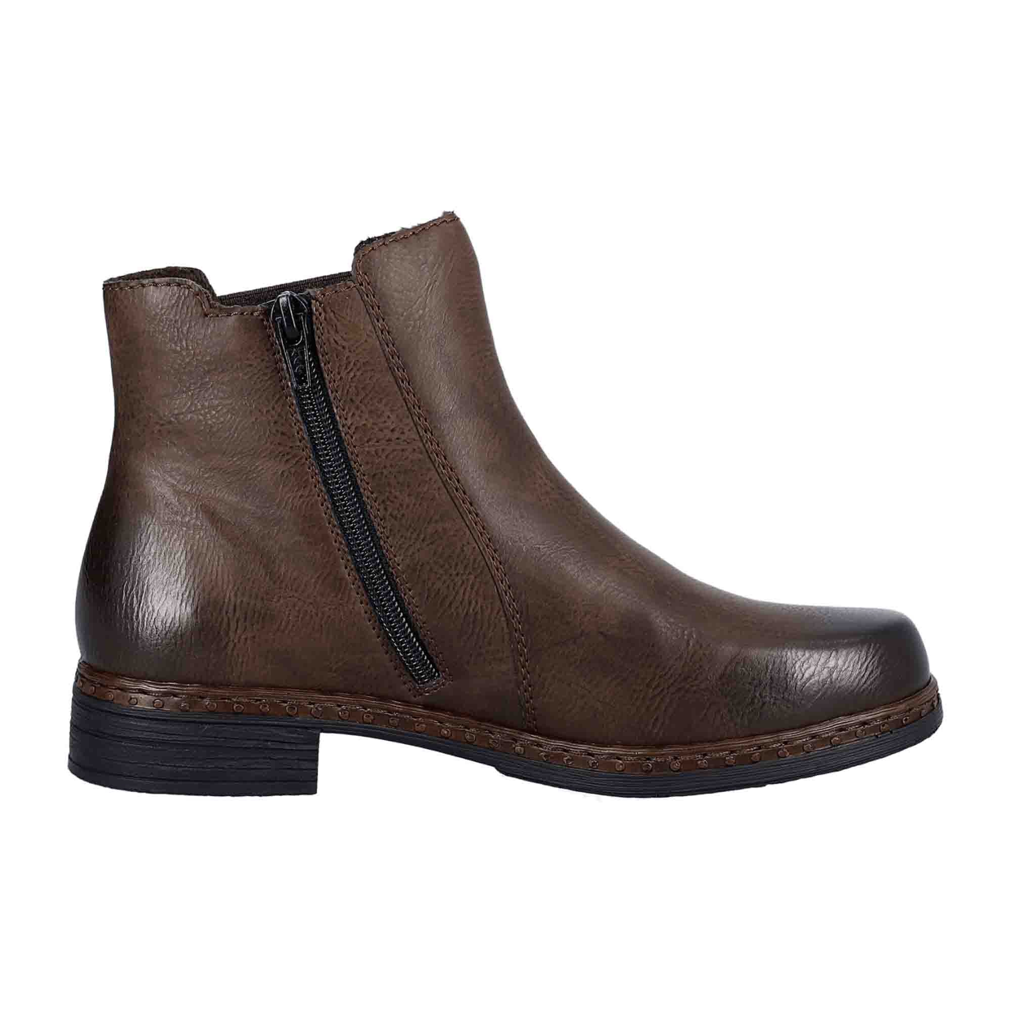 Rieker Women's Brown Boots with Block Heel and Zipper for Fall Winter