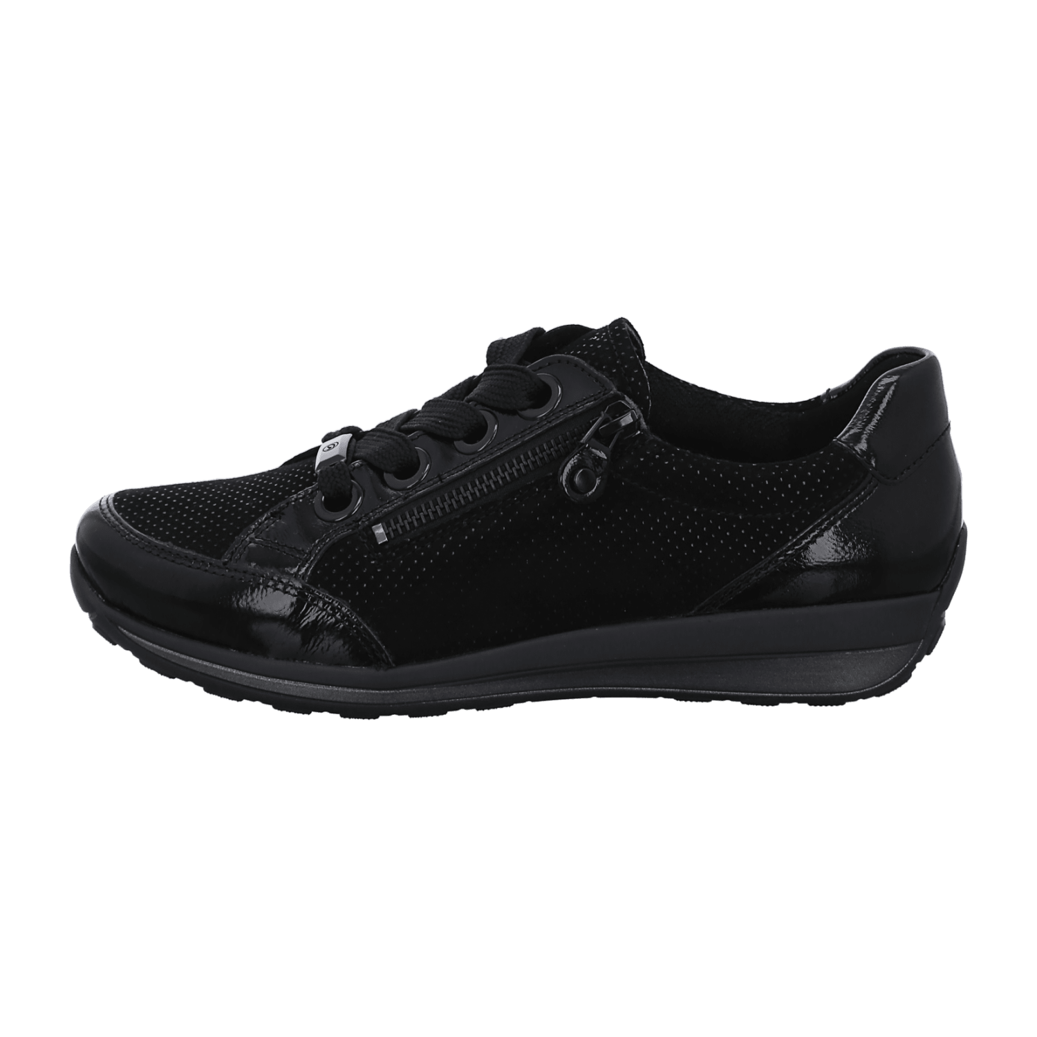 ARA Women's Smooth Leather Sneakers in Black with Lace-Up Closure and Round Toe