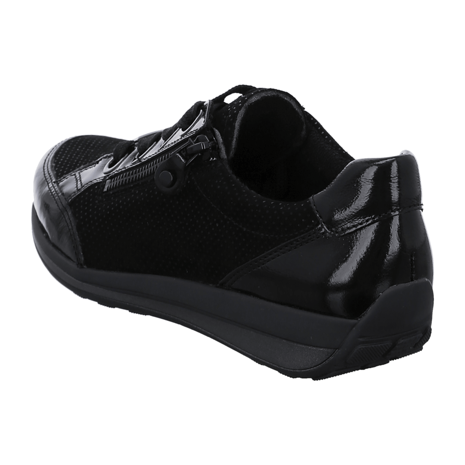 ARA Women's Smooth Leather Sneakers in Black with Lace-Up Closure and Round Toe