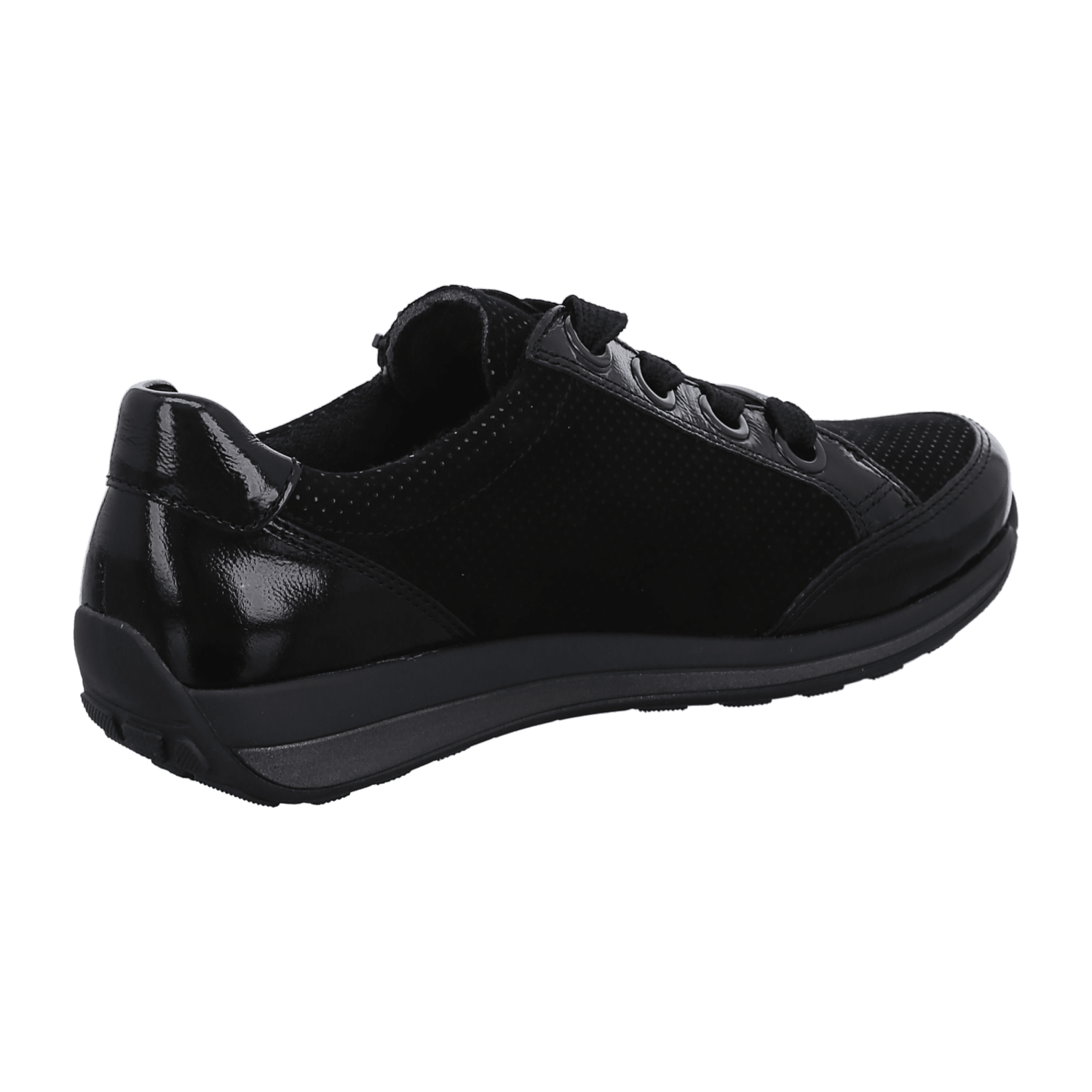 ARA Women's Smooth Leather Sneakers in Black with Lace-Up Closure and Round Toe