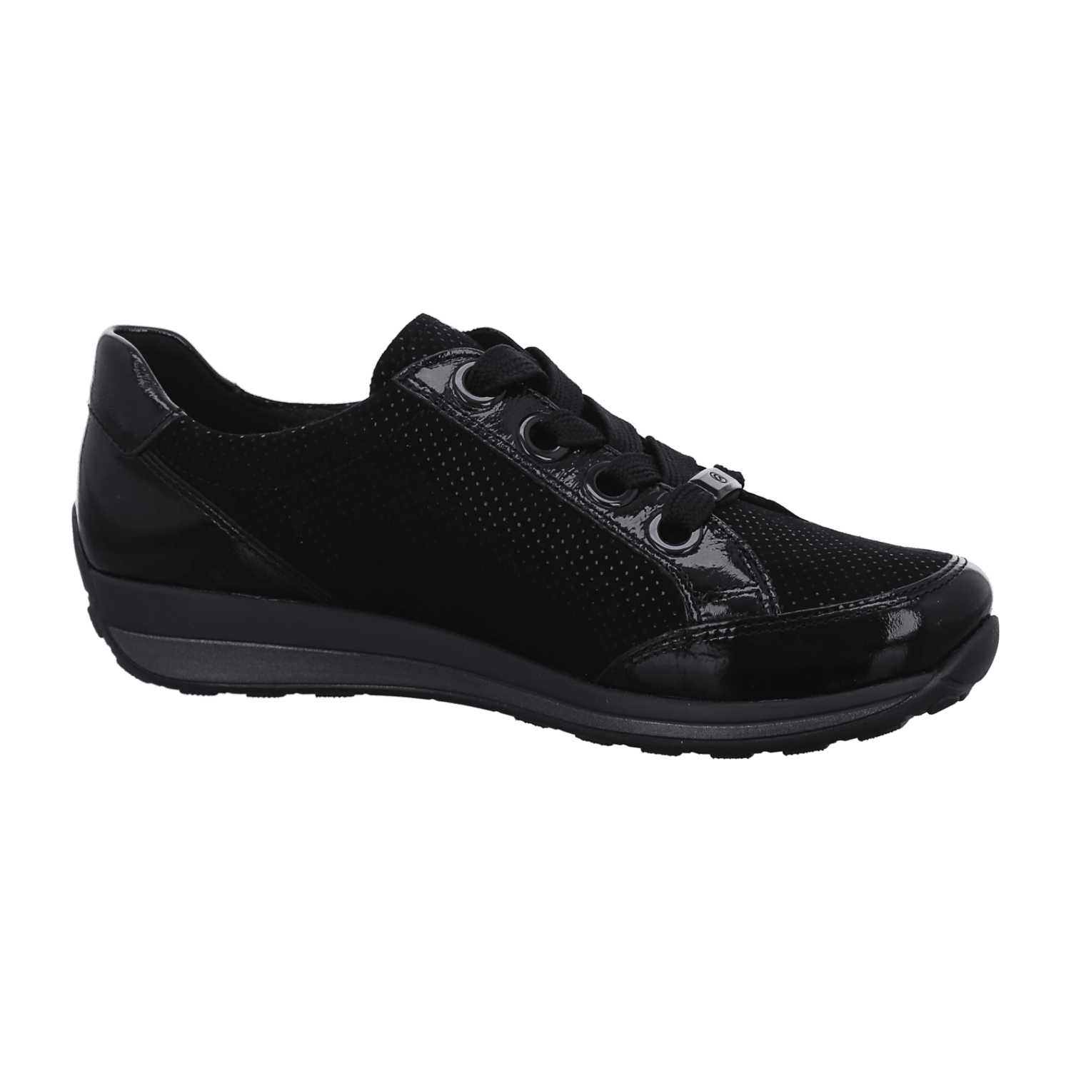 ARA Women's Smooth Leather Sneakers in Black with Lace-Up Closure and Round Toe