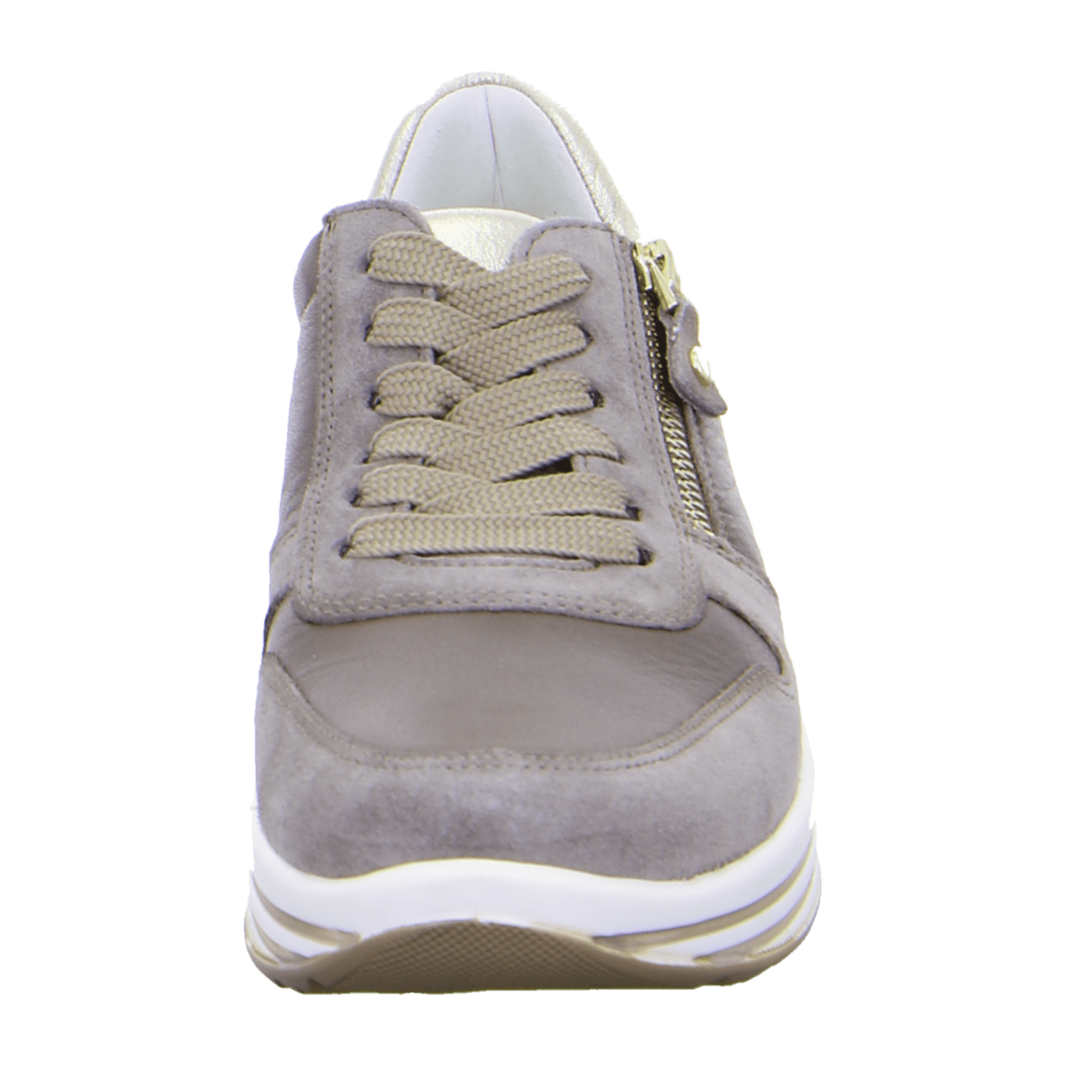 ARA Women's Sneakers in Smooth Leather with Mesh Inserts and Textile Lining in Beige, Featuring a Pull-On Design with Round Toe and Polyurethane Sole