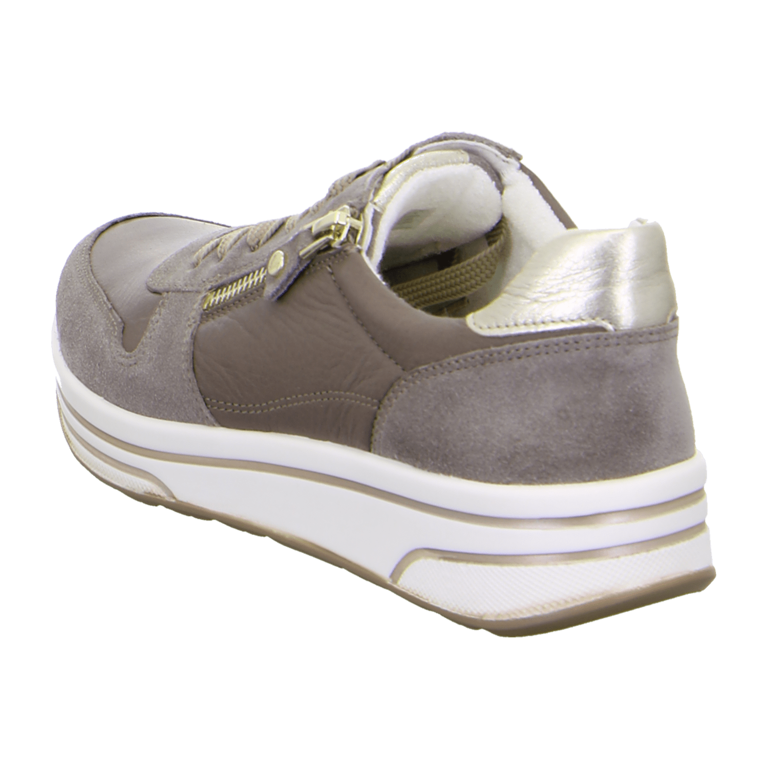 ARA Women's Sneakers in Smooth Leather with Mesh Inserts and Textile Lining in Beige, Featuring a Pull-On Design with Round Toe and Polyurethane Sole