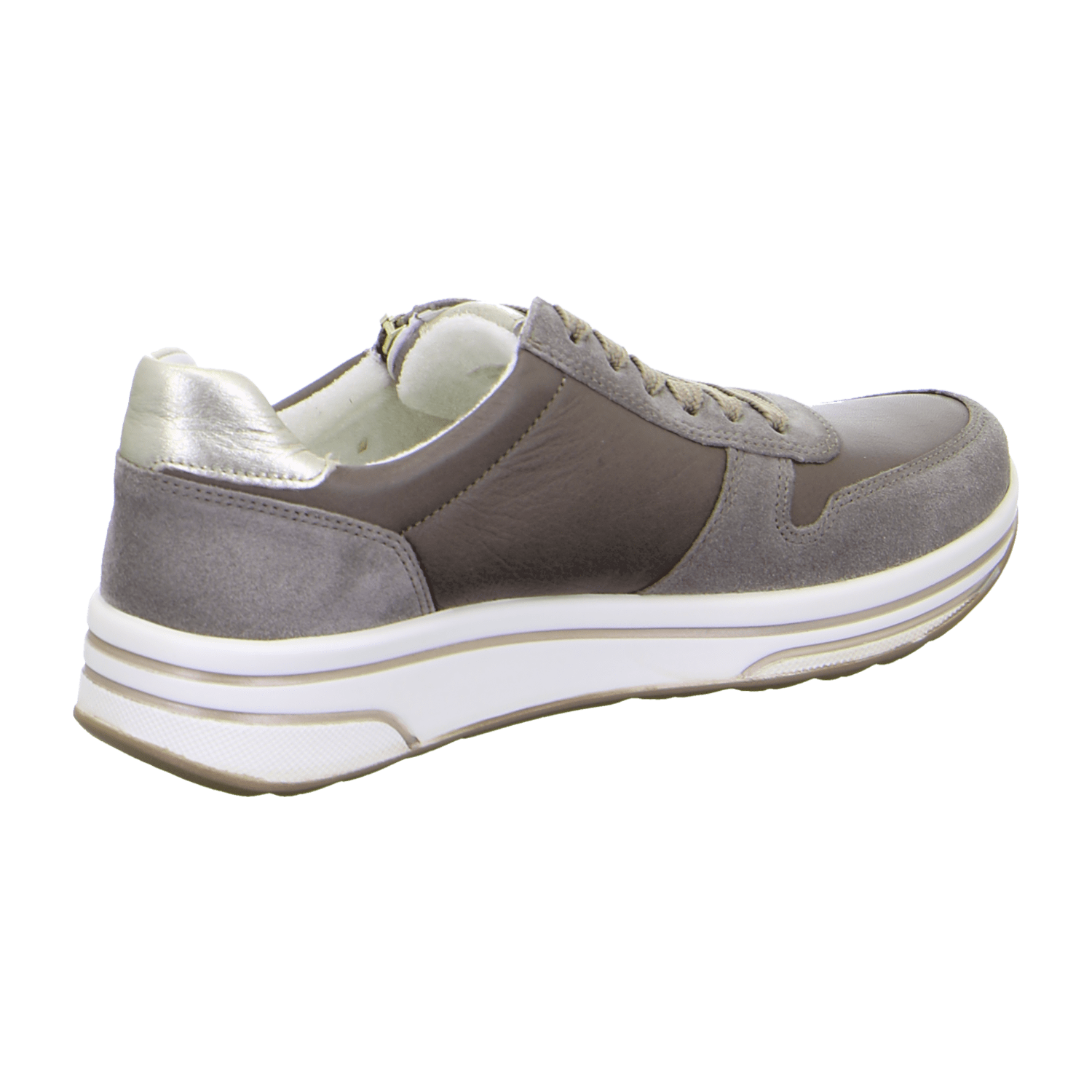 ARA Women's Sneakers in Smooth Leather with Mesh Inserts and Textile Lining in Beige, Featuring a Pull-On Design with Round Toe and Polyurethane Sole