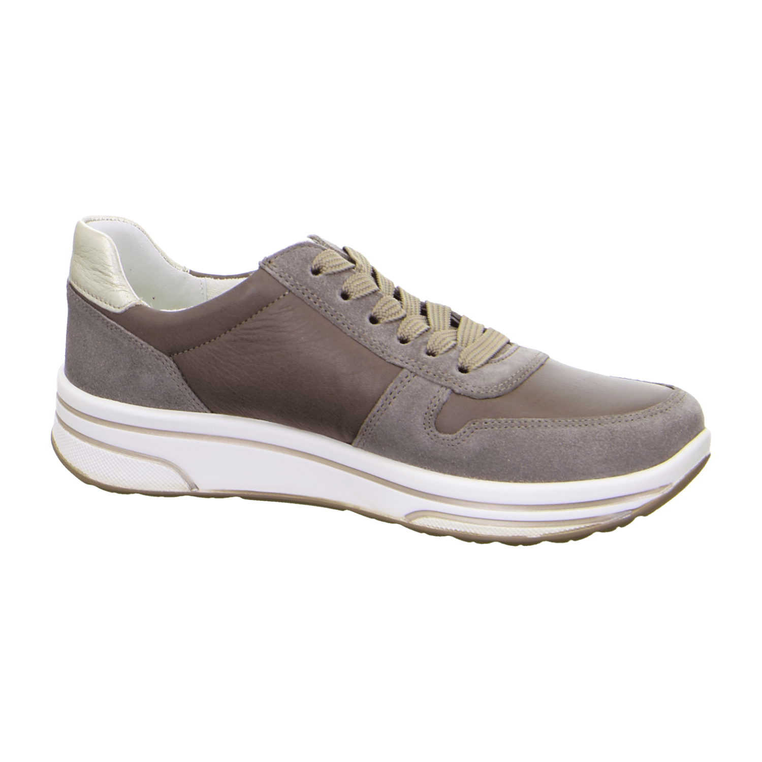 ARA Women's Sneakers in Smooth Leather with Mesh Inserts and Textile Lining in Beige, Featuring a Pull-On Design with Round Toe and Polyurethane Sole
