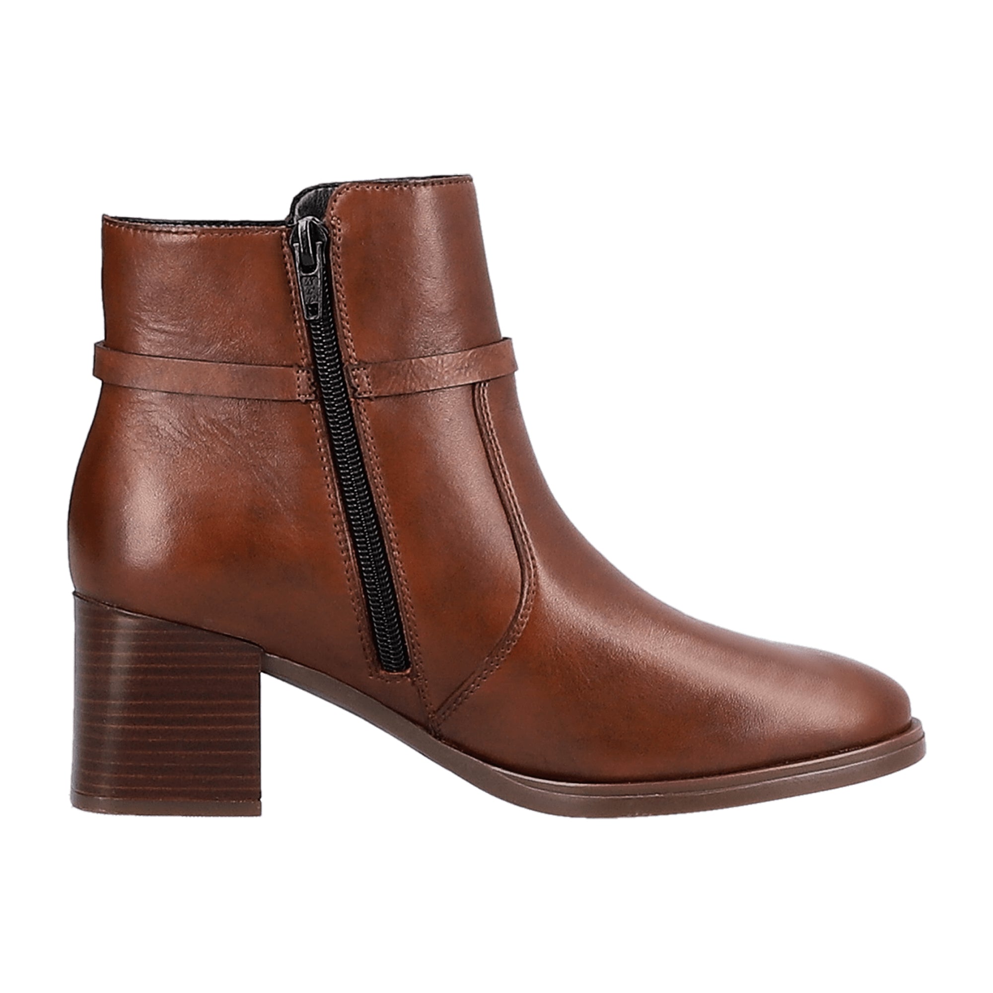 Remonte Women's Brown Leather Ankle Boots with Block Heel and Zip Closure