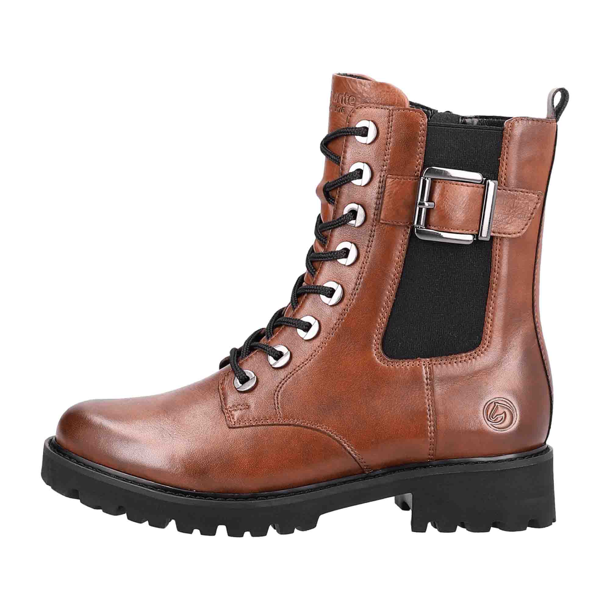 Remonte Women's Brown Leather Ankle Boots with Zip and Lace Up Closure