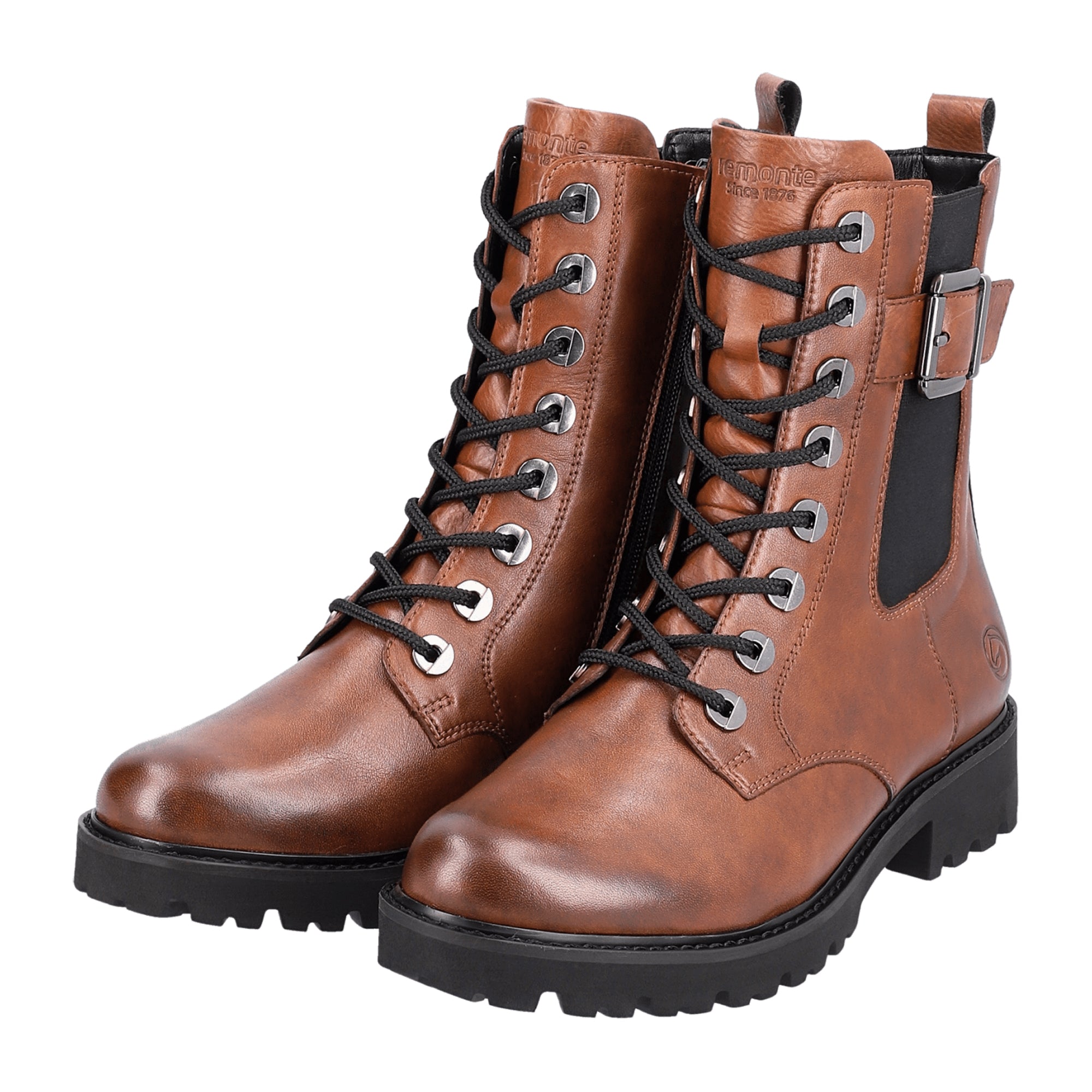 Remonte Women's Brown Leather Ankle Boots with Zip and Lace Up Closure