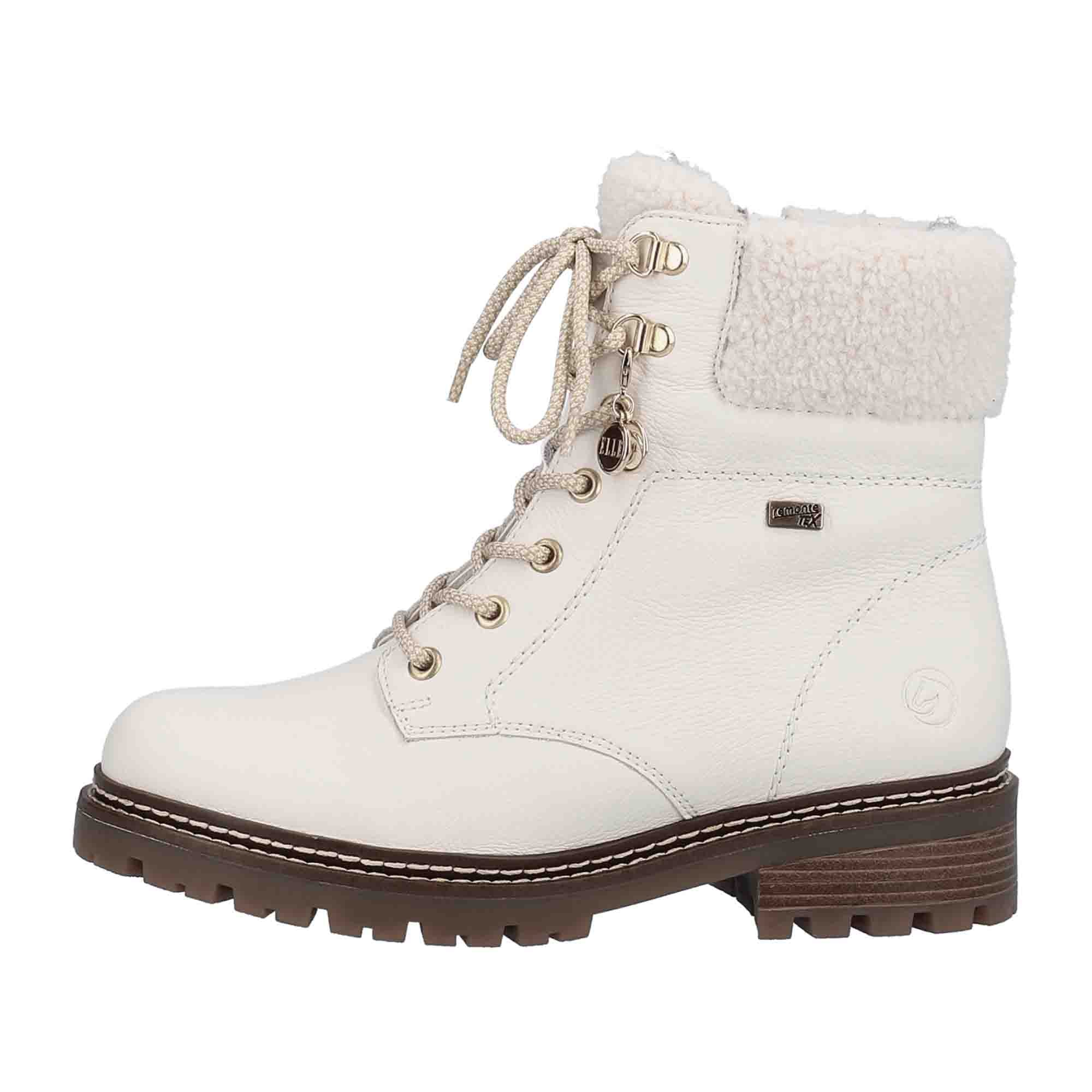 Remonte D0B7481 Women's White Leather Boots with Block Heel and Warm Lining