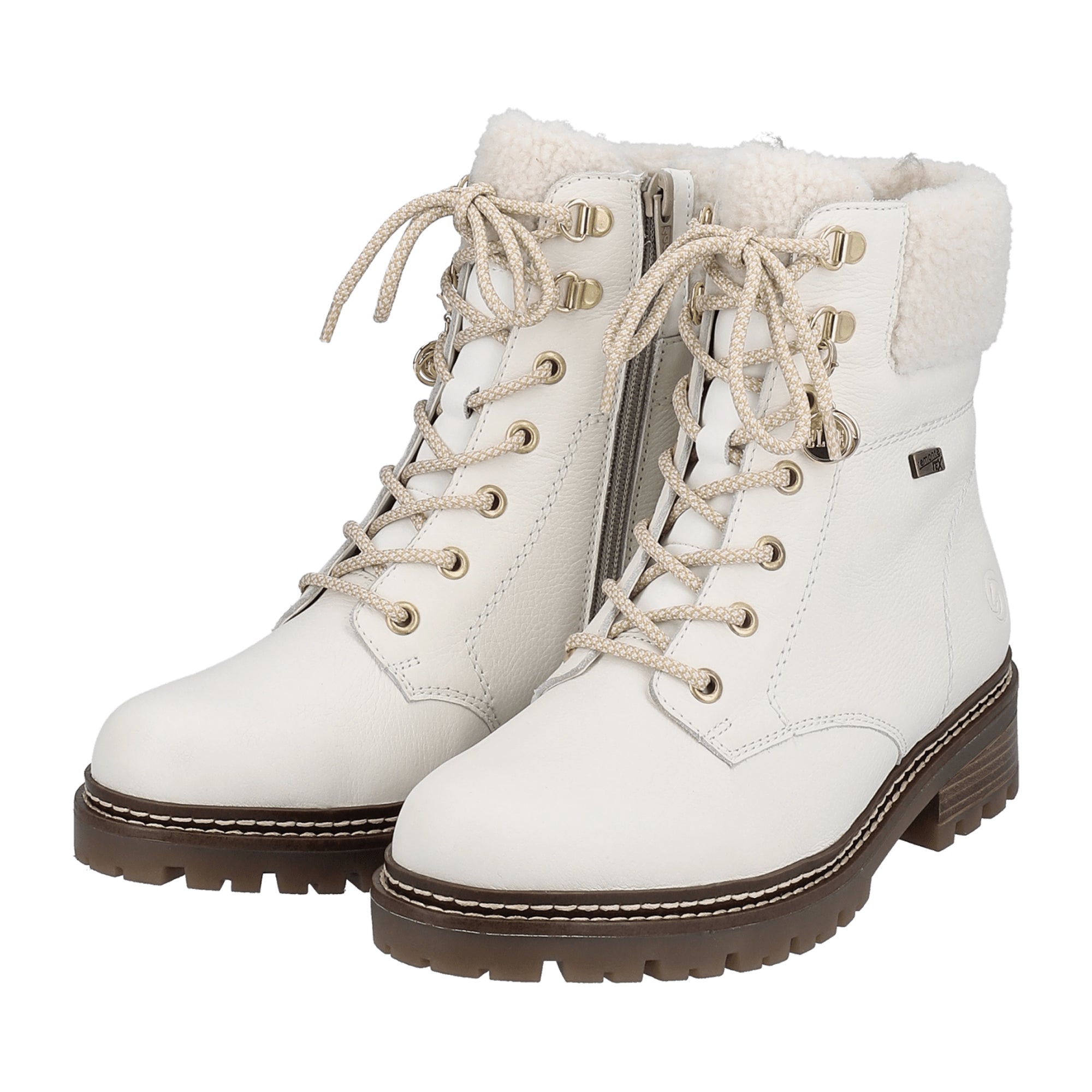 Remonte D0B7481 Women's White Leather Boots with Block Heel and Warm Lining