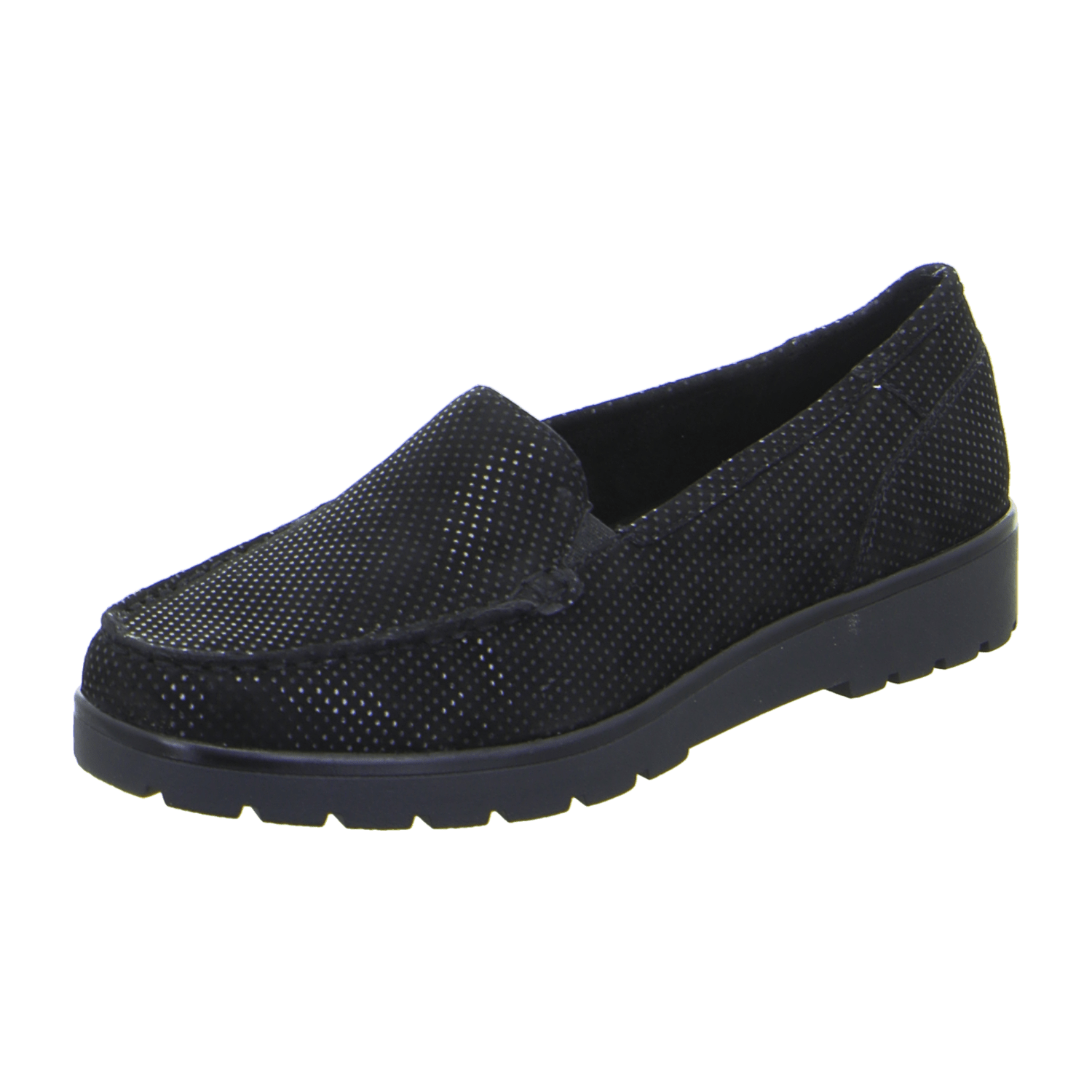ARA DALLAS Women's Velour Leather Slip-On Moccasin in Black with Round Toe and Textile Lining