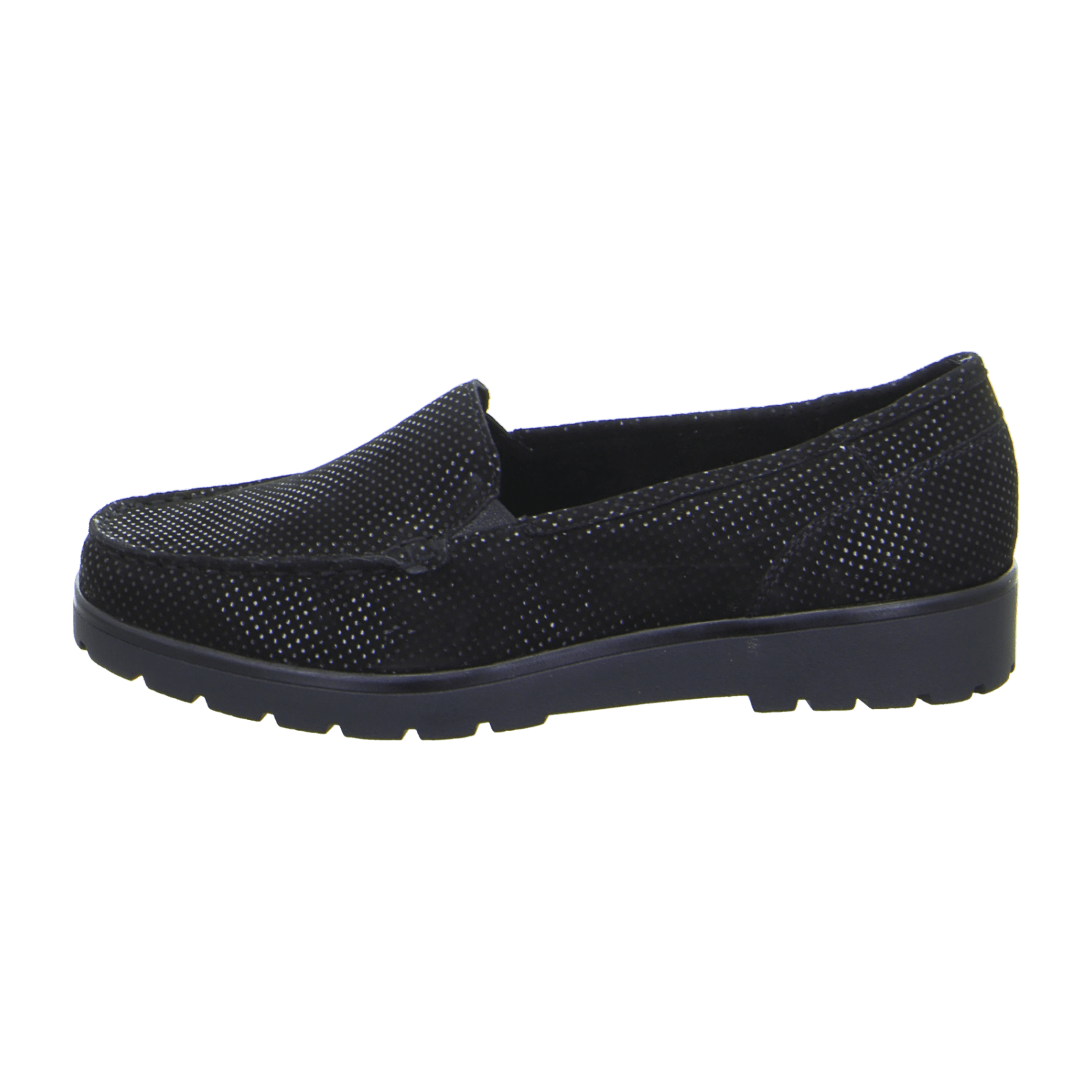 ARA DALLAS Women's Velour Leather Slip-On Moccasin in Black with Round Toe and Textile Lining