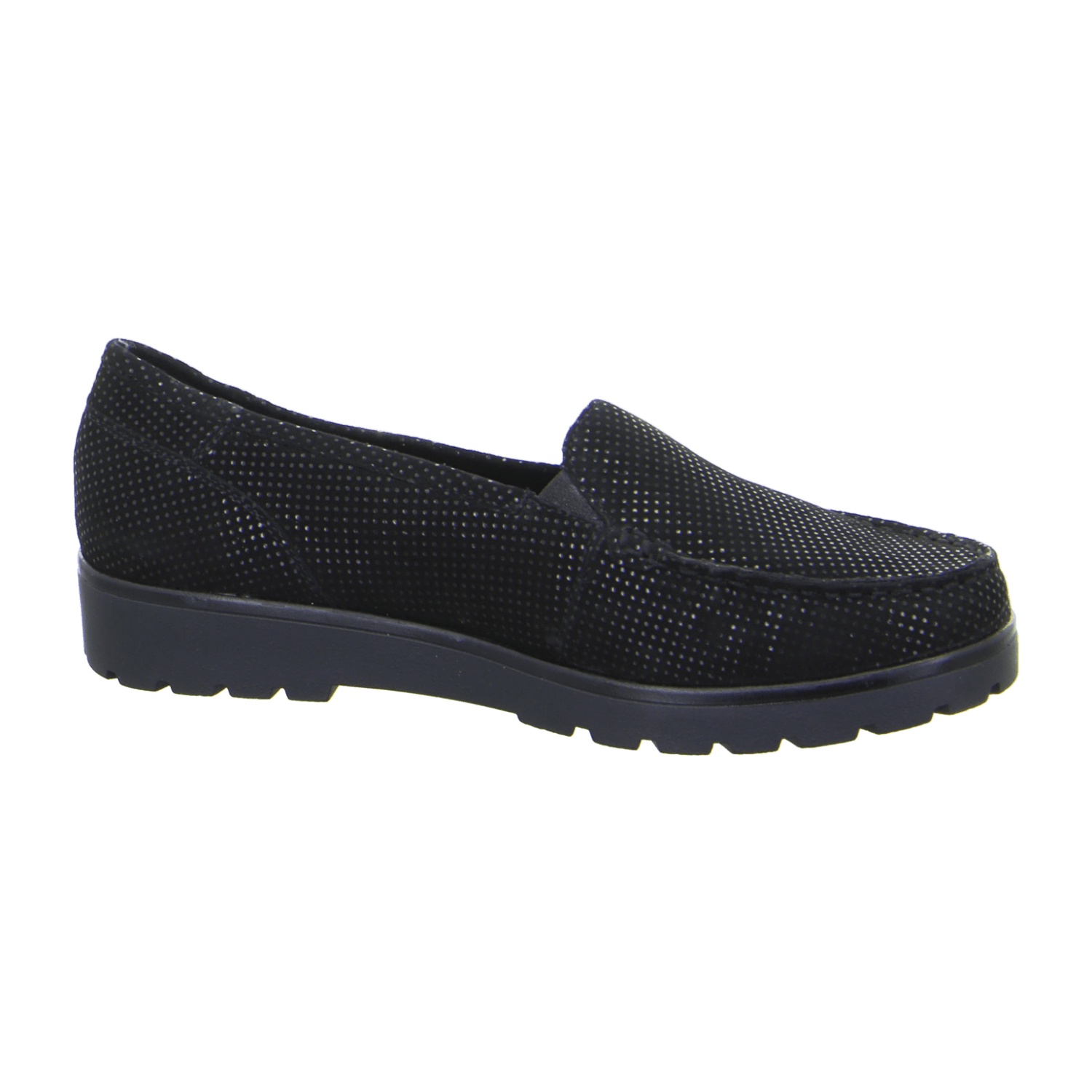 ARA DALLAS Women's Velour Leather Slip-On Moccasin in Black with Round Toe and Textile Lining