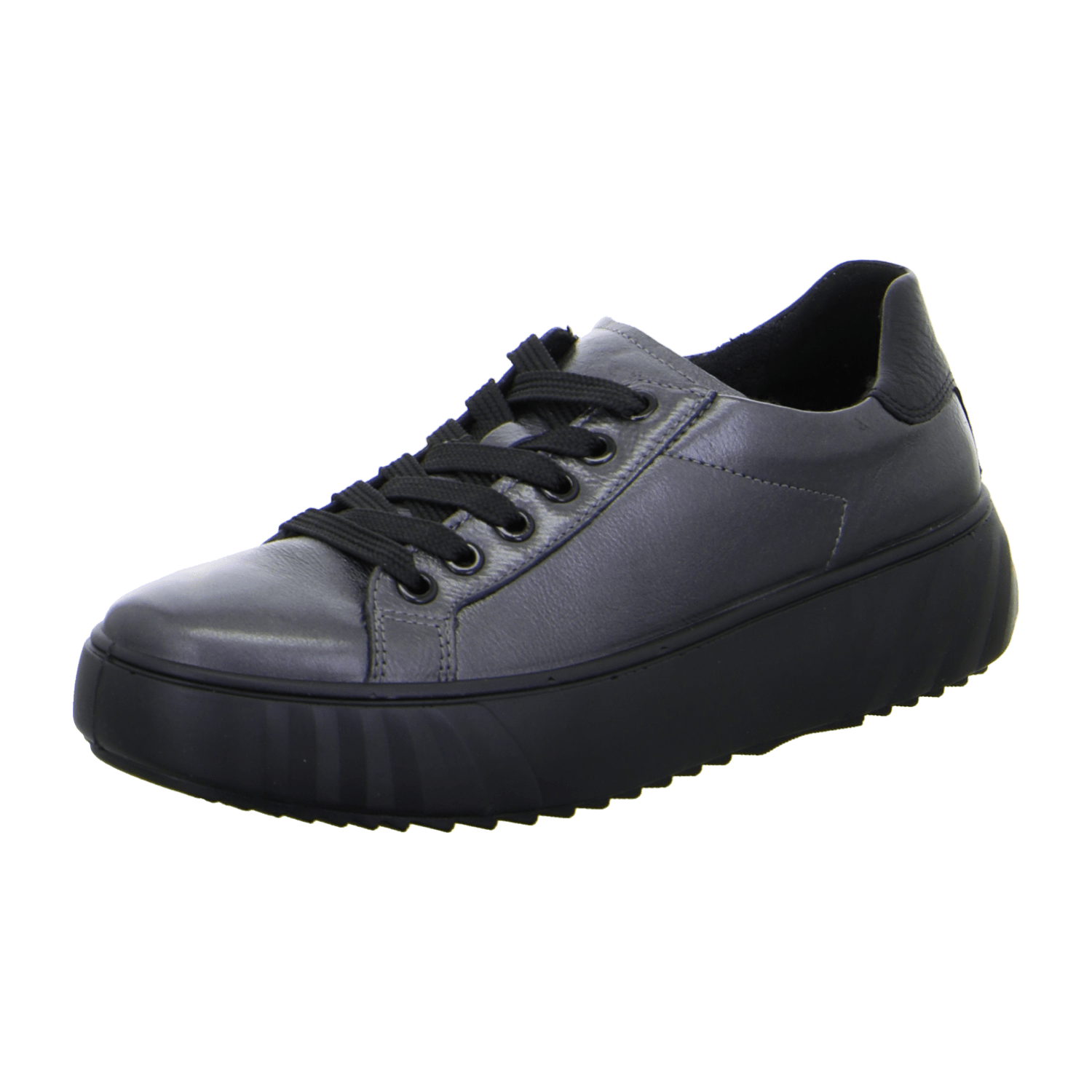 ARA MONACO Women's Sneakers in Grey, Smooth Leather with Side Zip and Round Toe