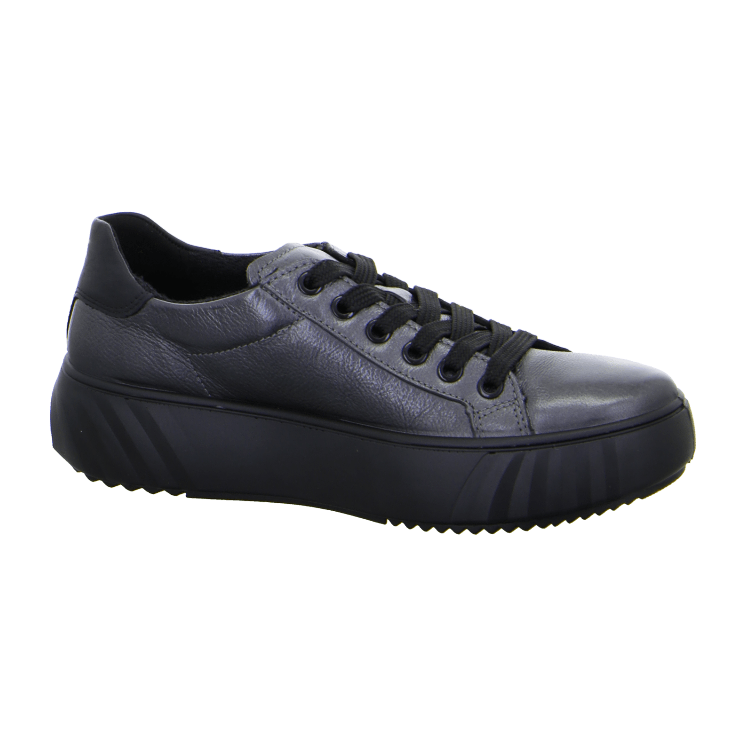 ARA MONACO Women's Sneakers in Grey, Smooth Leather with Side Zip and Round Toe
