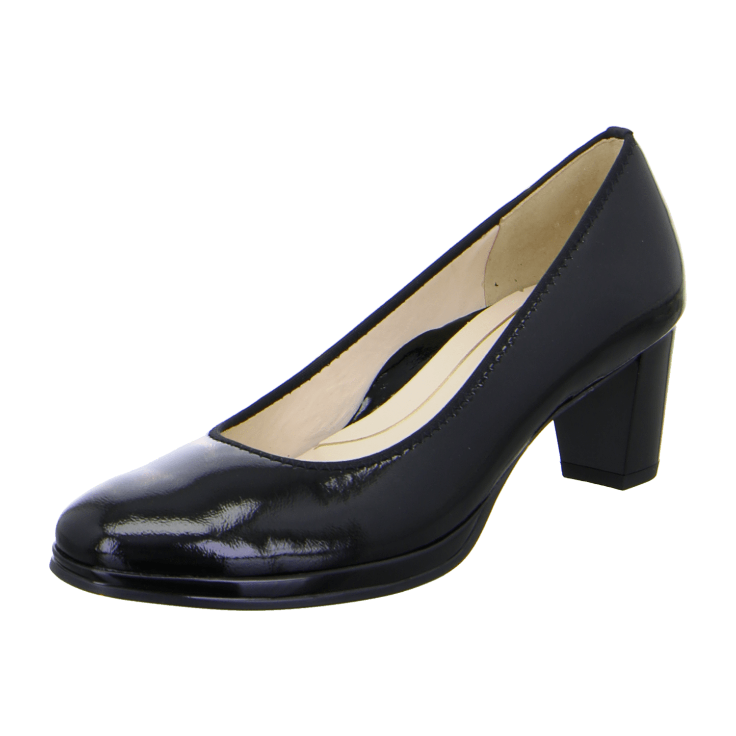 ARA Orly Women's Pumps in Black Patent Leather with Round Toe and Leather Lining