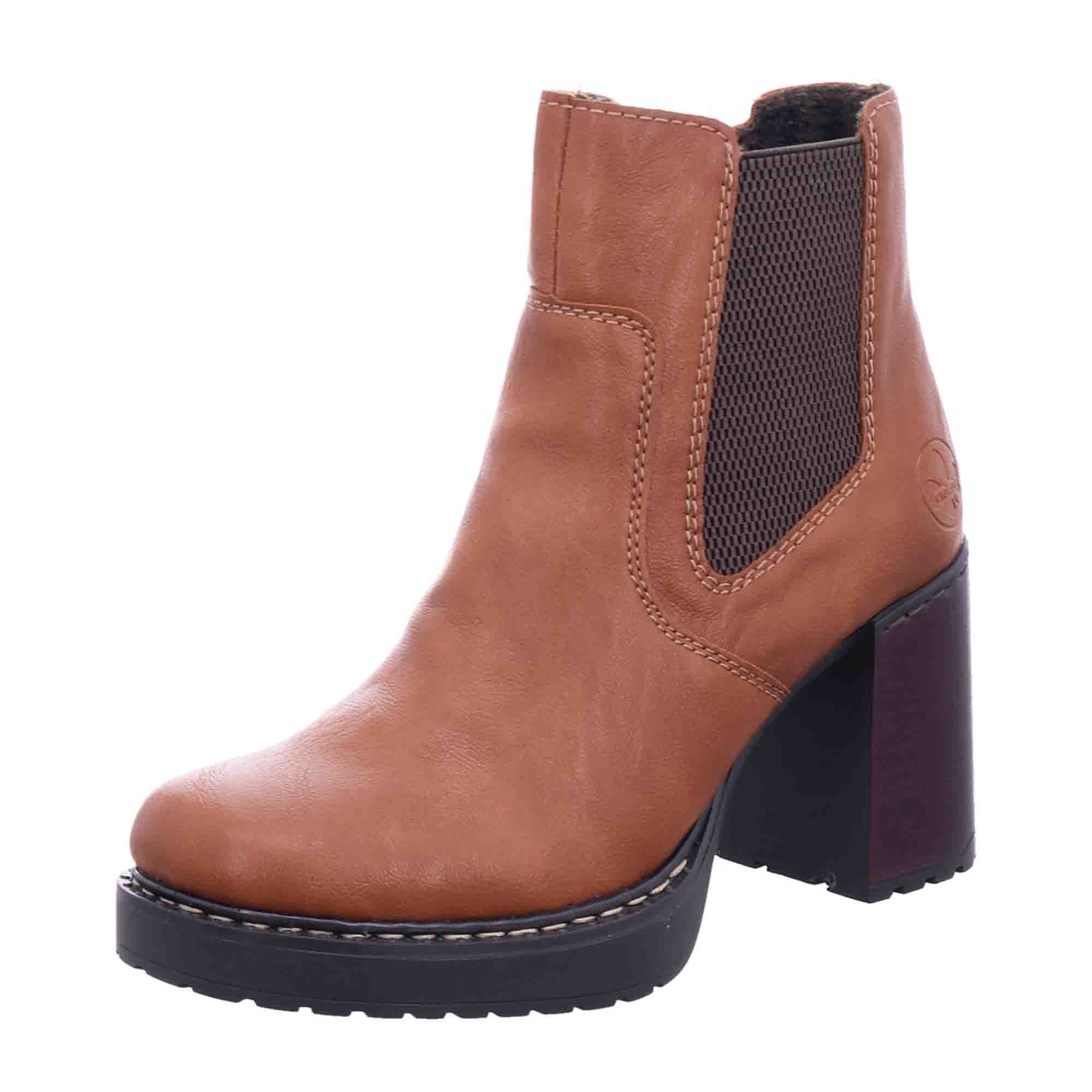Rieker Brown Women's Boots with Block Heel and Round Toe for Fall/Winter