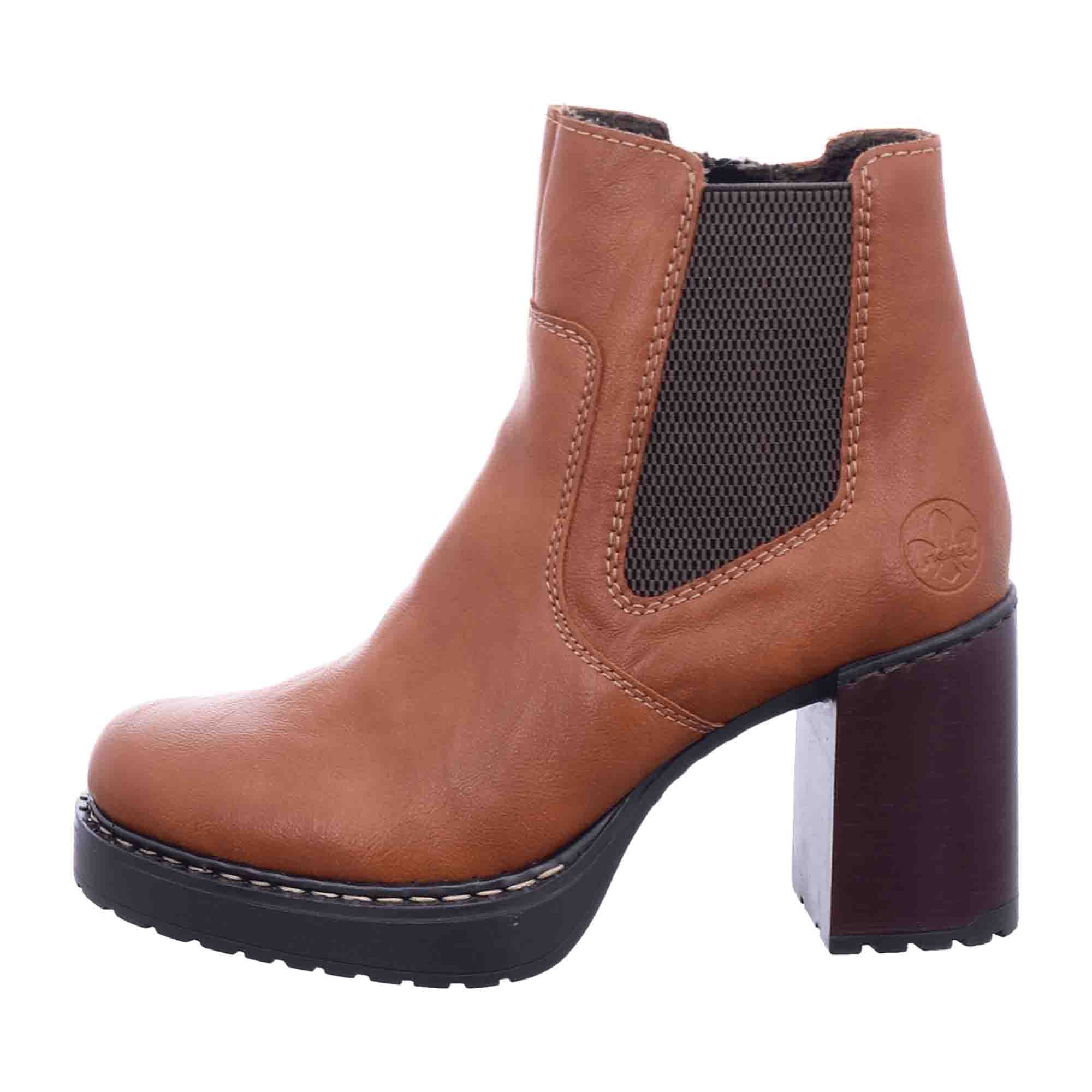 Rieker Brown Women's Boots with Block Heel and Round Toe for Fall/Winter